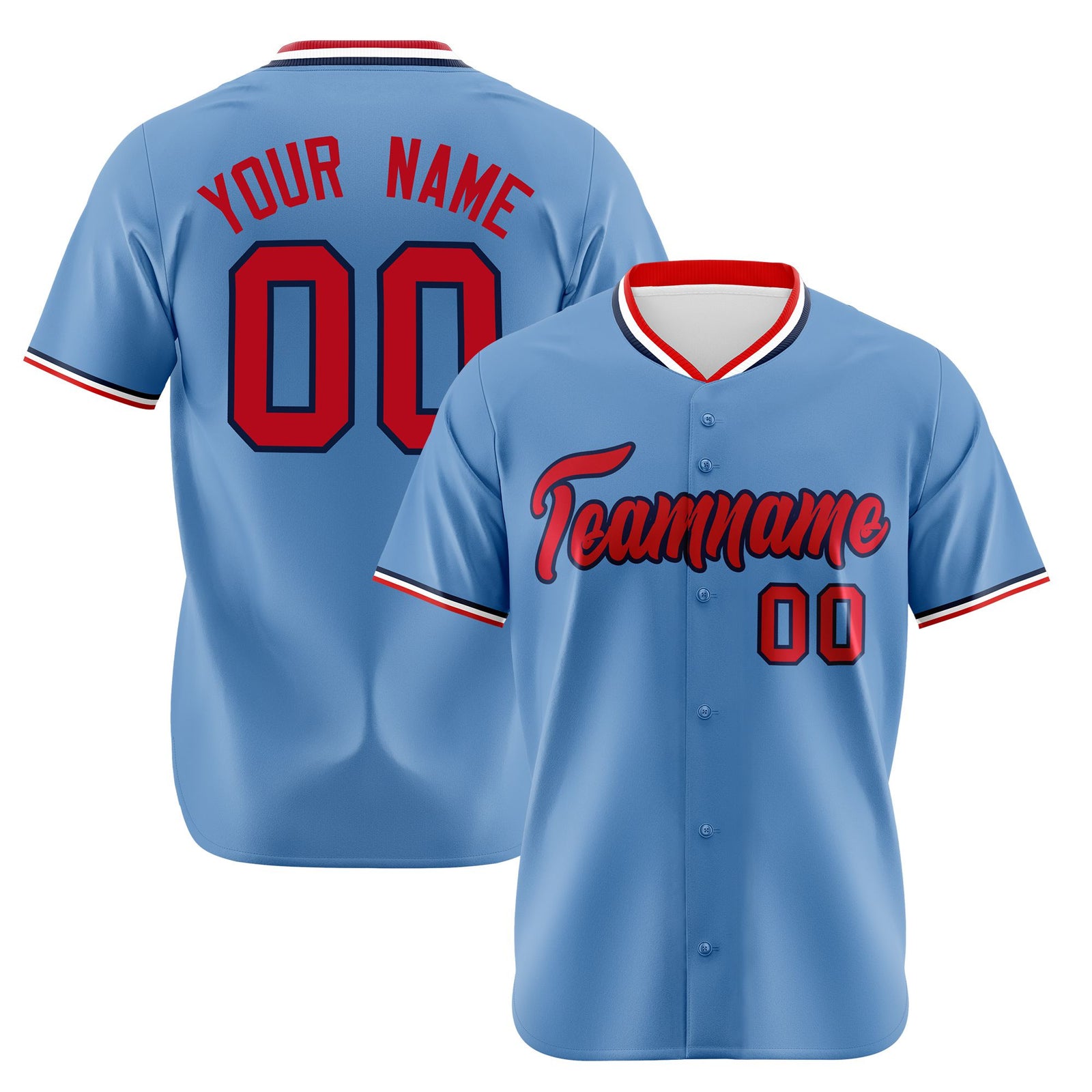 Custom Light Blue-Red-White Authentic Baseball Jersey
