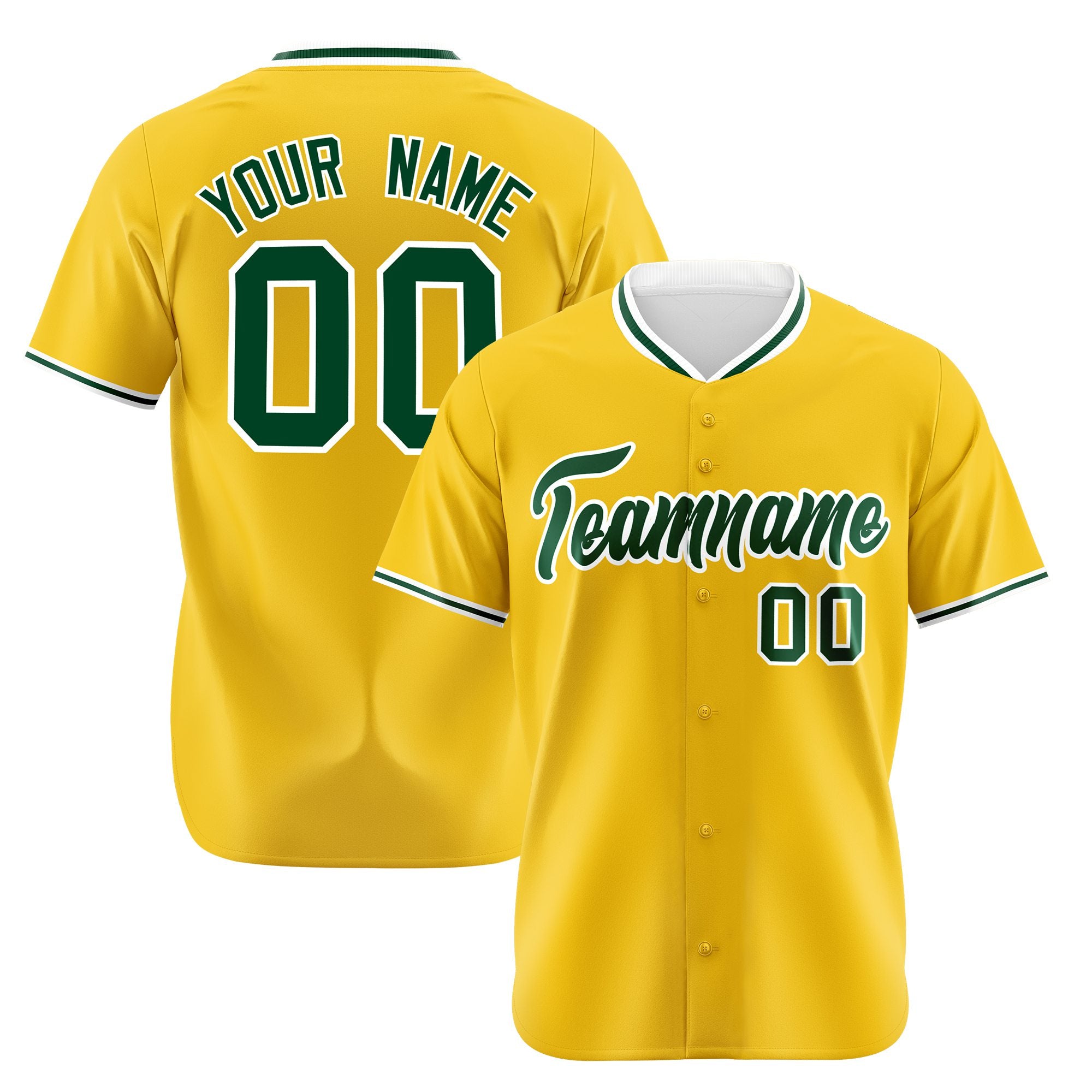 Custom Yellow Kelly Green White Authentic Baseball Jersey