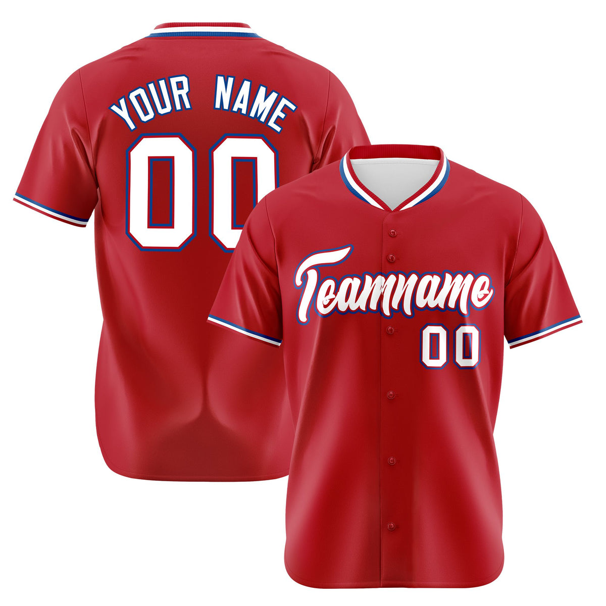 Custom Red Royal Blue White Authentic Baseball Jersey