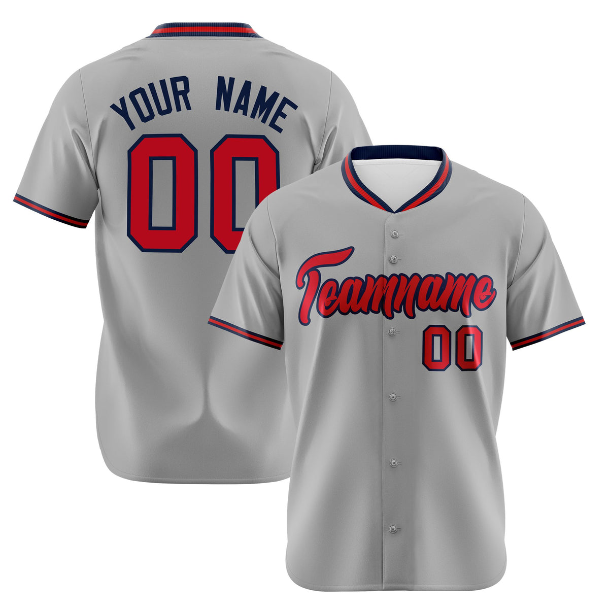 Custom Gray Red Navy Authentic Baseball Jersey