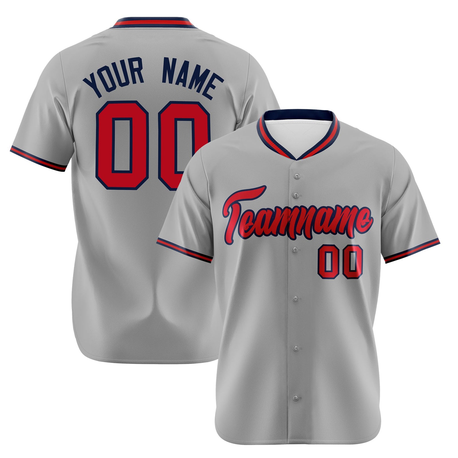 Custom Gray Red Navy Authentic Baseball Jersey