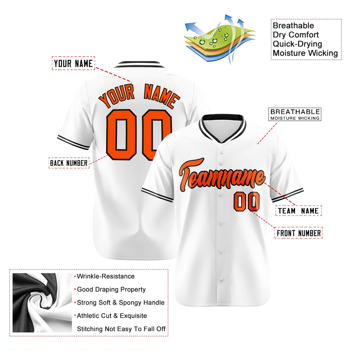 Custom White Orange Black Authentic Baseball Jersey