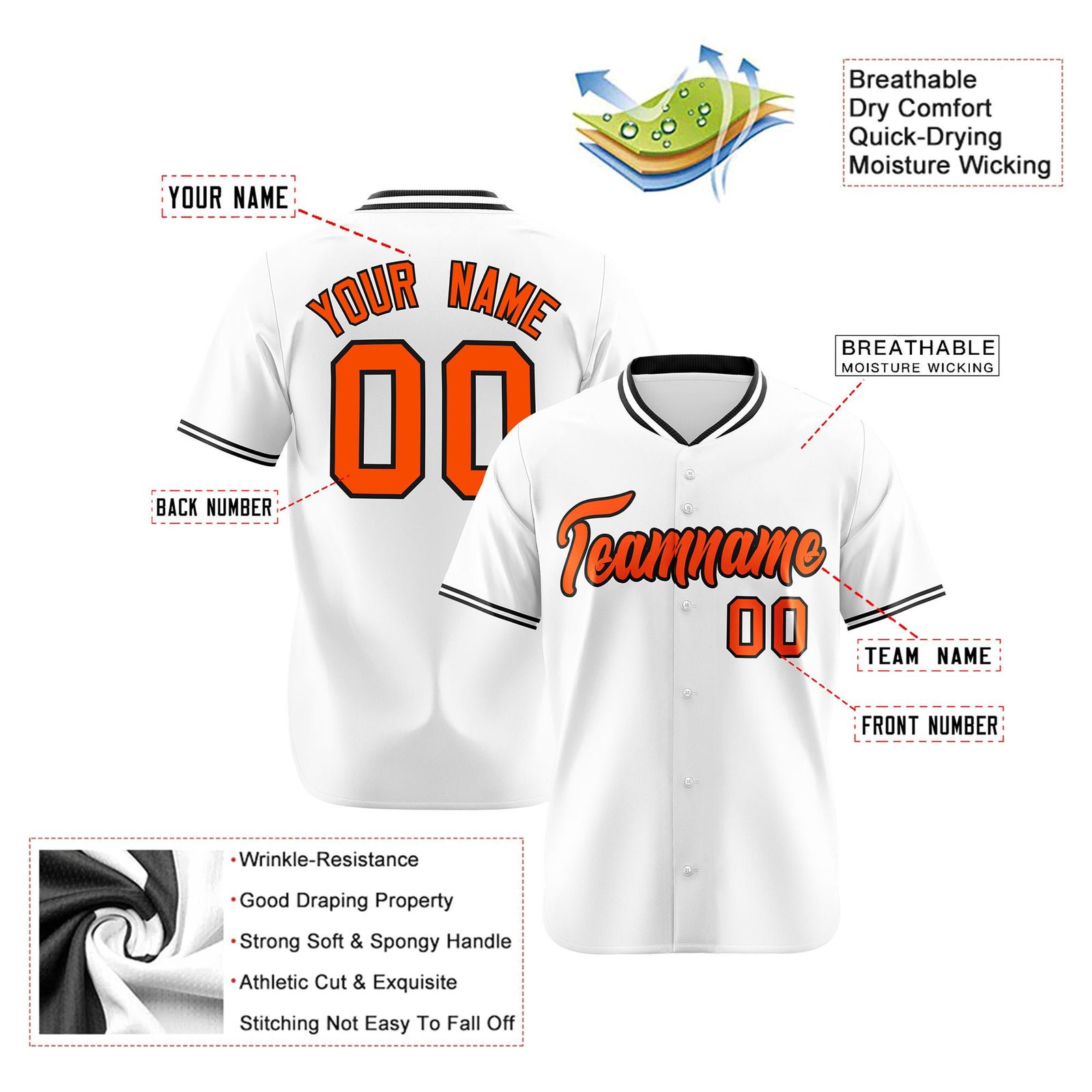 Custom White Orange Black Authentic Baseball Jersey