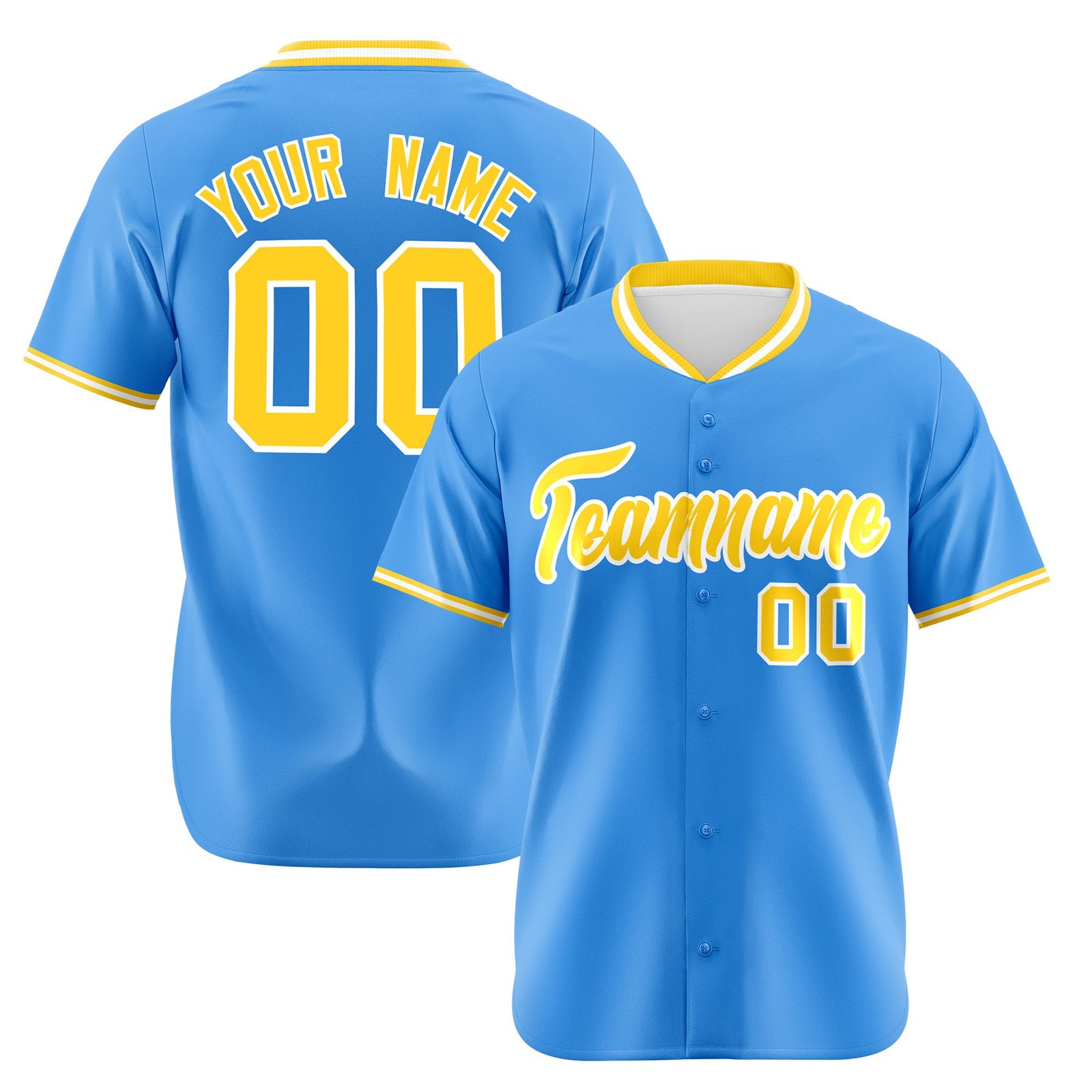 Custom Powder Blue Gold White Authentic Baseball Jersey