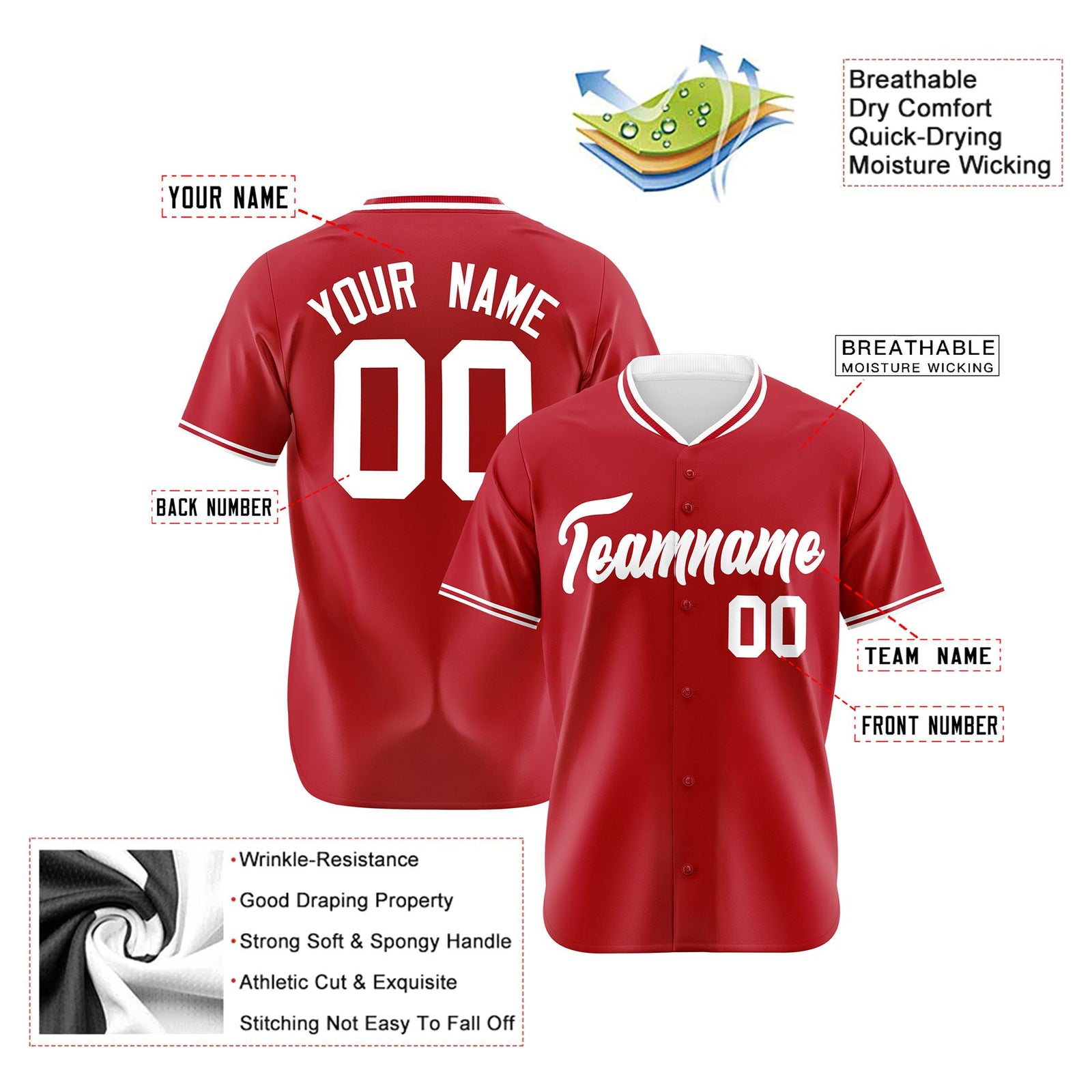 Custom Red White Authentic Baseball Jersey