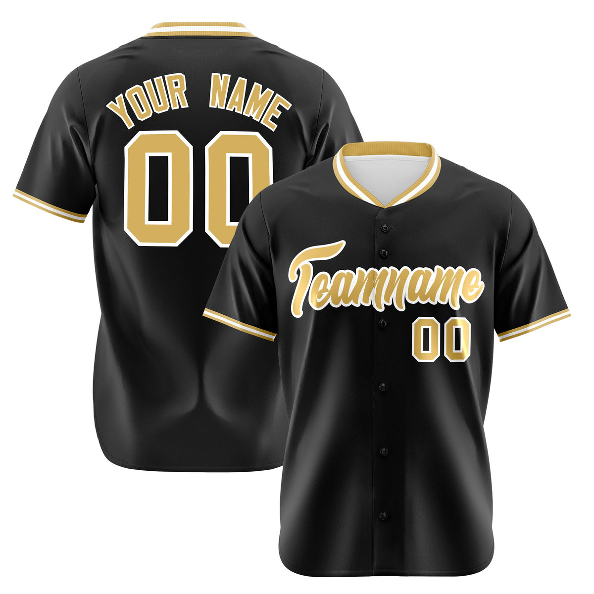 Custom Black Old Gold White Authentic Baseball Jersey