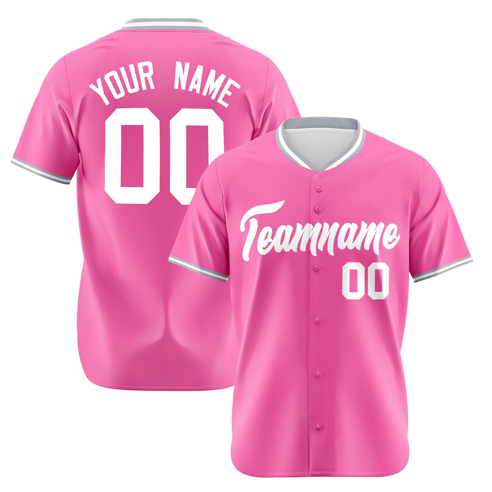 Custom Pink Gray White Authentic Baseball Jersey