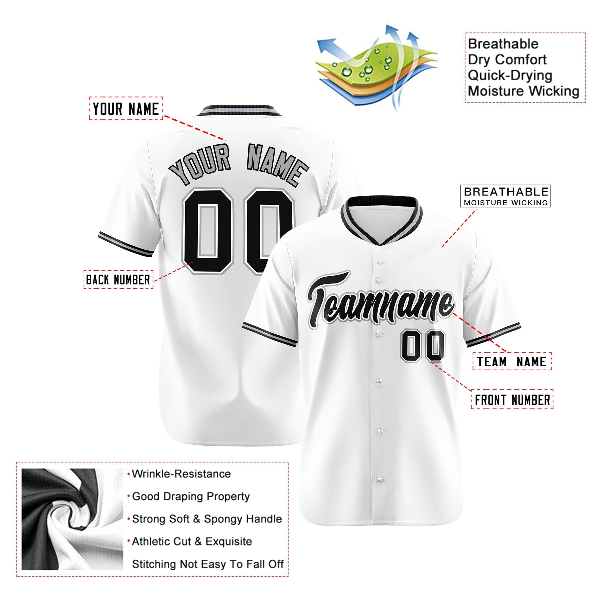 Custom White Black Authentic Baseball Jersey