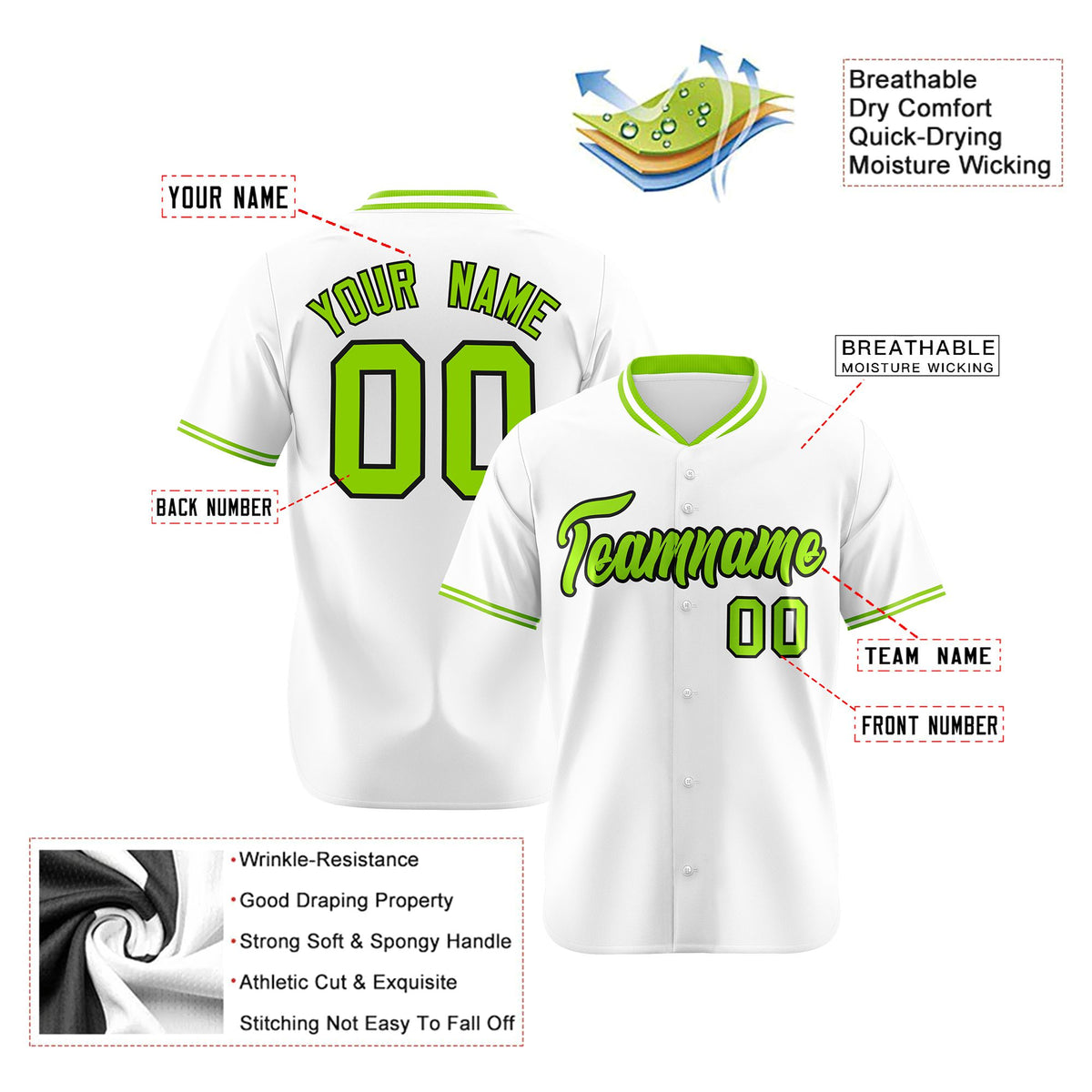 Custom White Neon Green Authentic Baseball Jersey