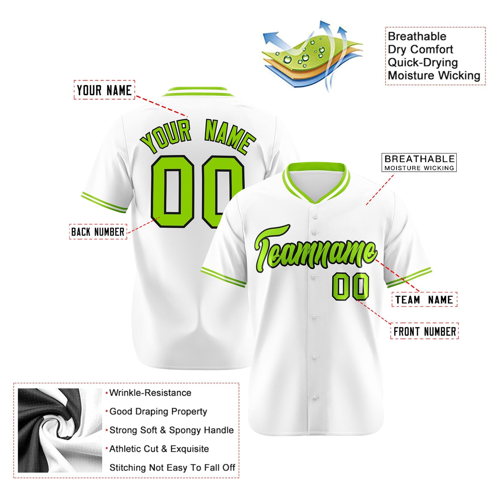 Custom White Neon Green Authentic Baseball Jersey