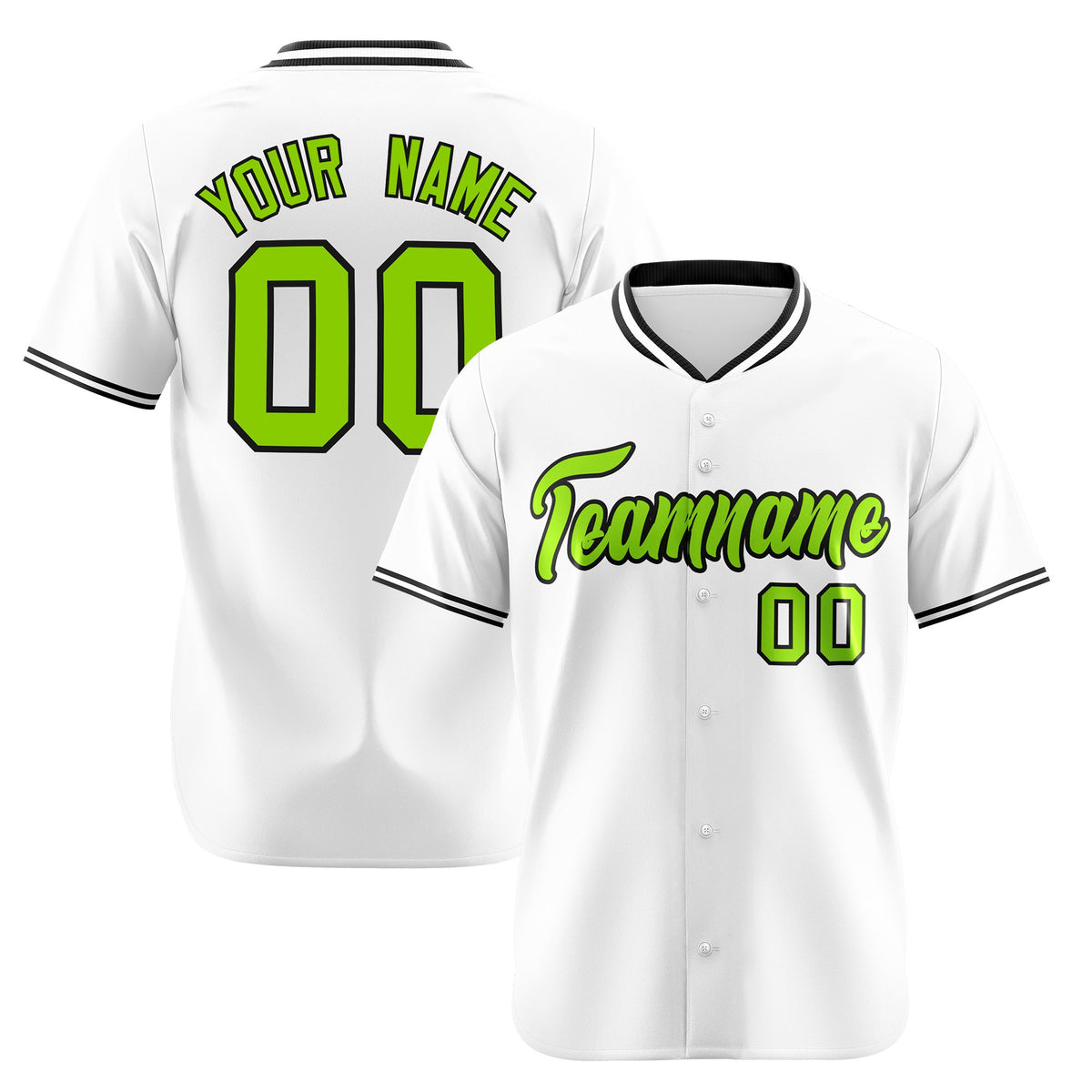 Custom White Neon Green Black Authentic Baseball Jersey