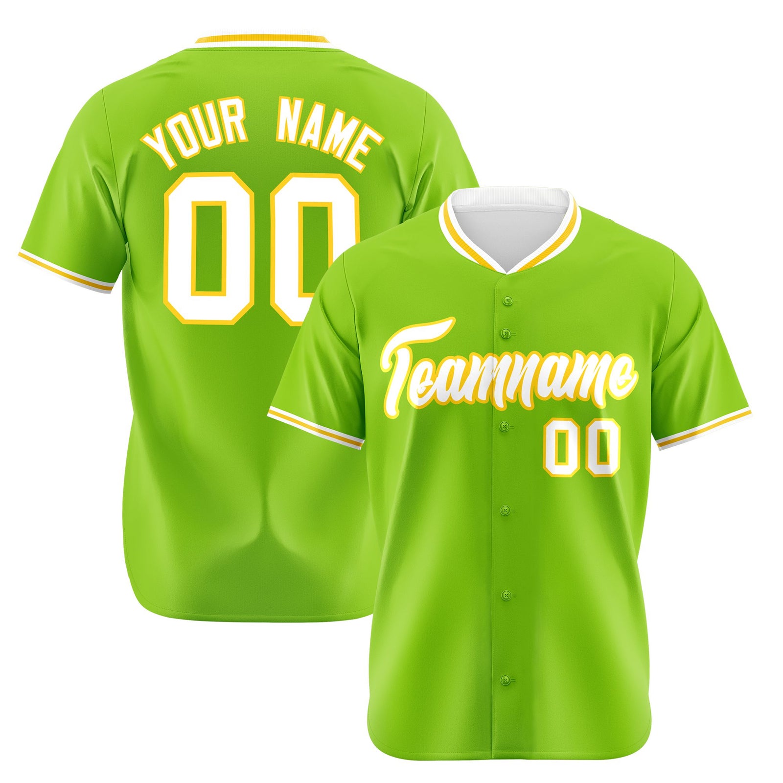 Custom Neon Green Yellow White Authentic Baseball Jersey