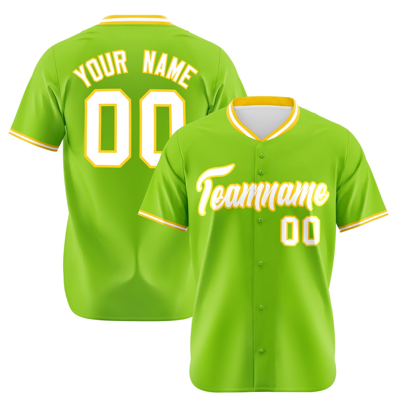 Custom Neon Green Gold White Authentic Baseball Jersey
