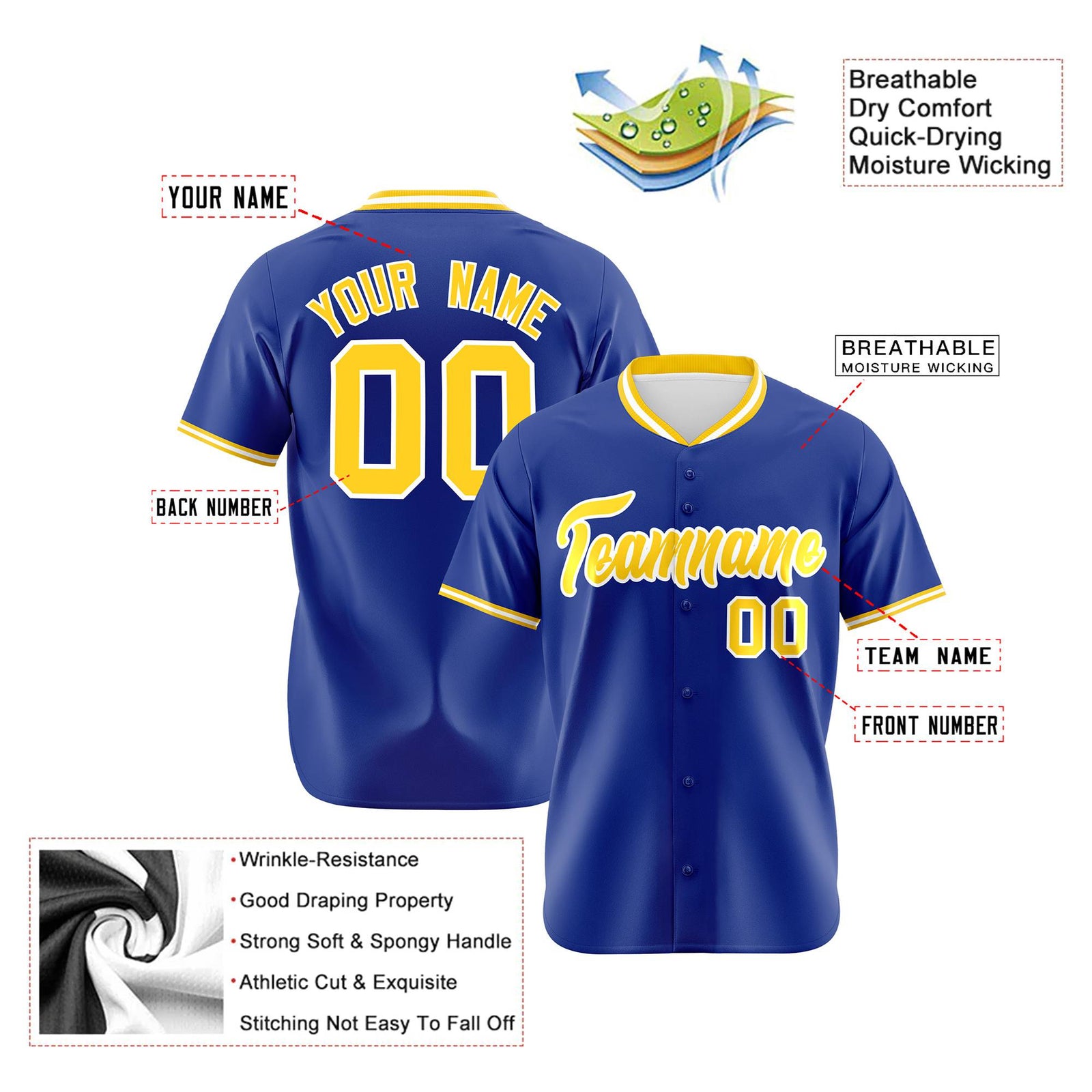 Custom Royal Blue Gold White Authentic Baseball Jersey
