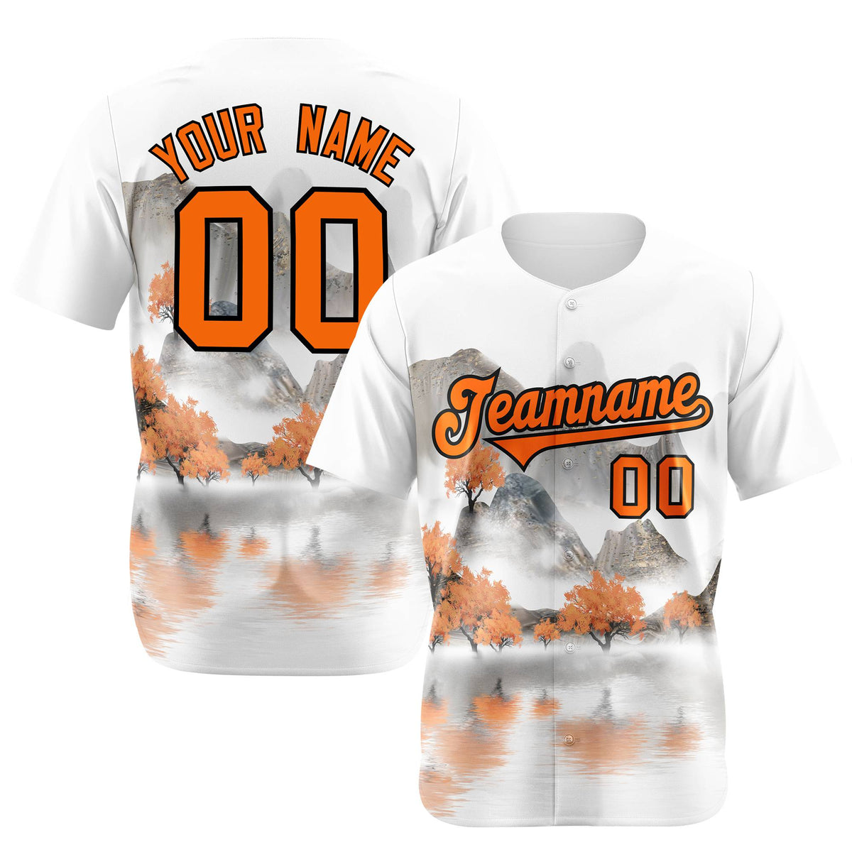 Custom White Orange Black Authentic Printed Fashion Baseball Jersey