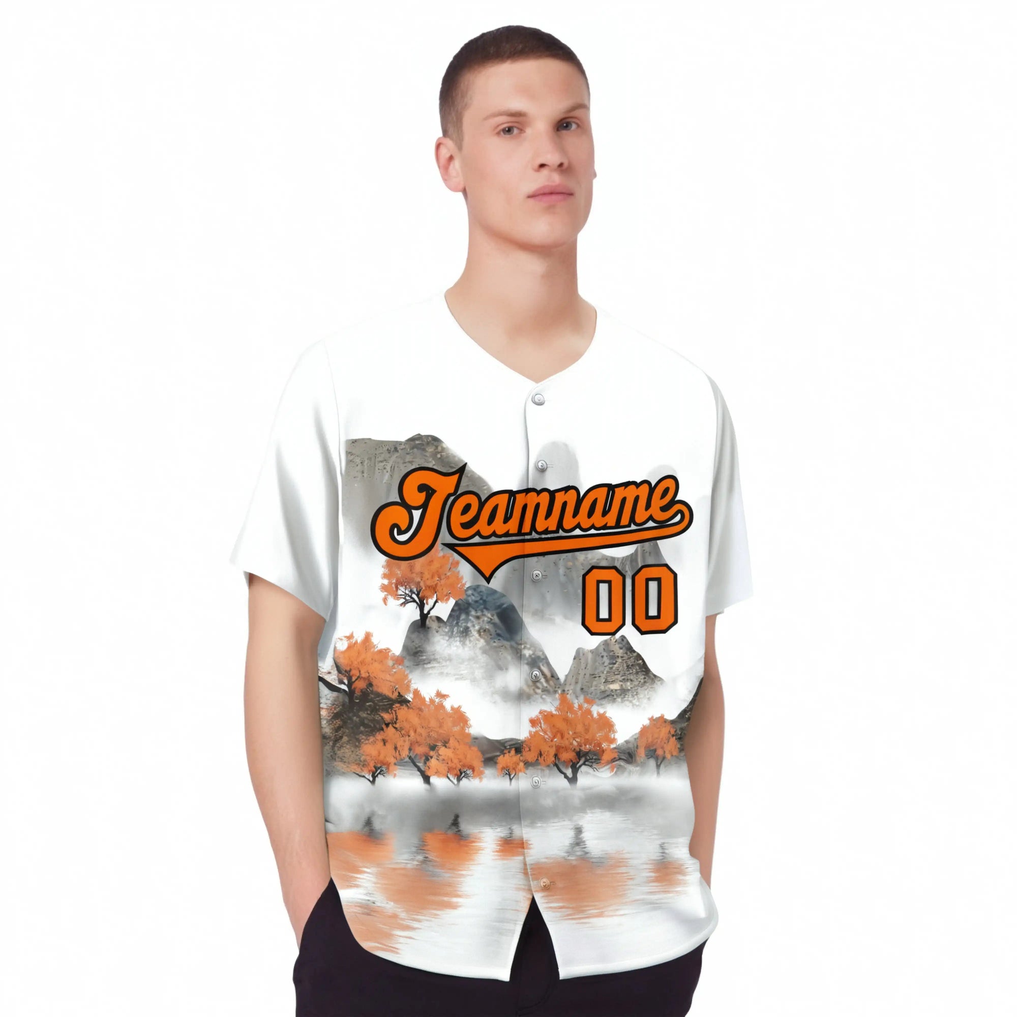 Custom White Orange Black Authentic Printed Fashion Baseball Jersey