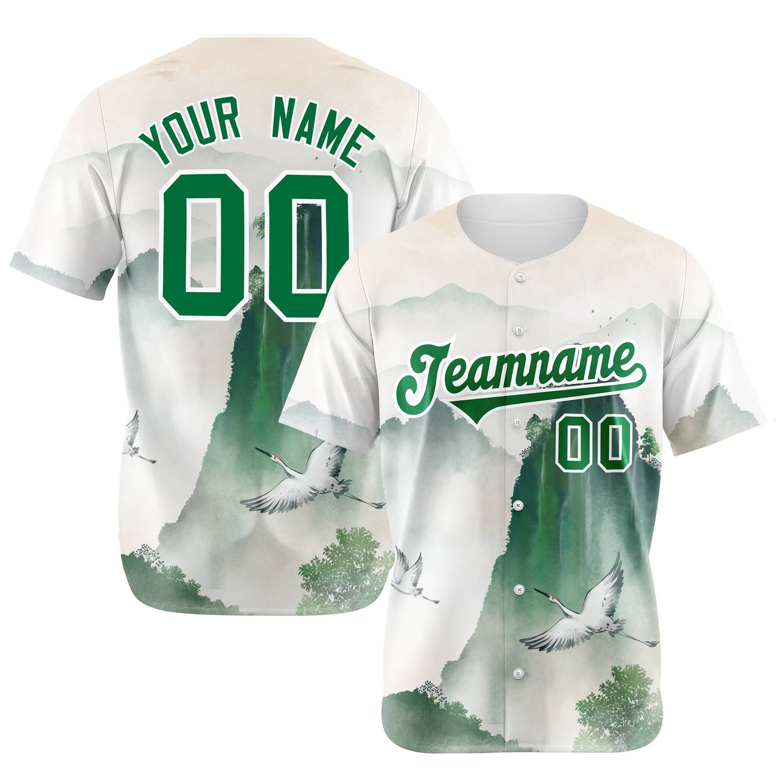 Custom White Green White Authentic Printed Fashion Baseball Jersey