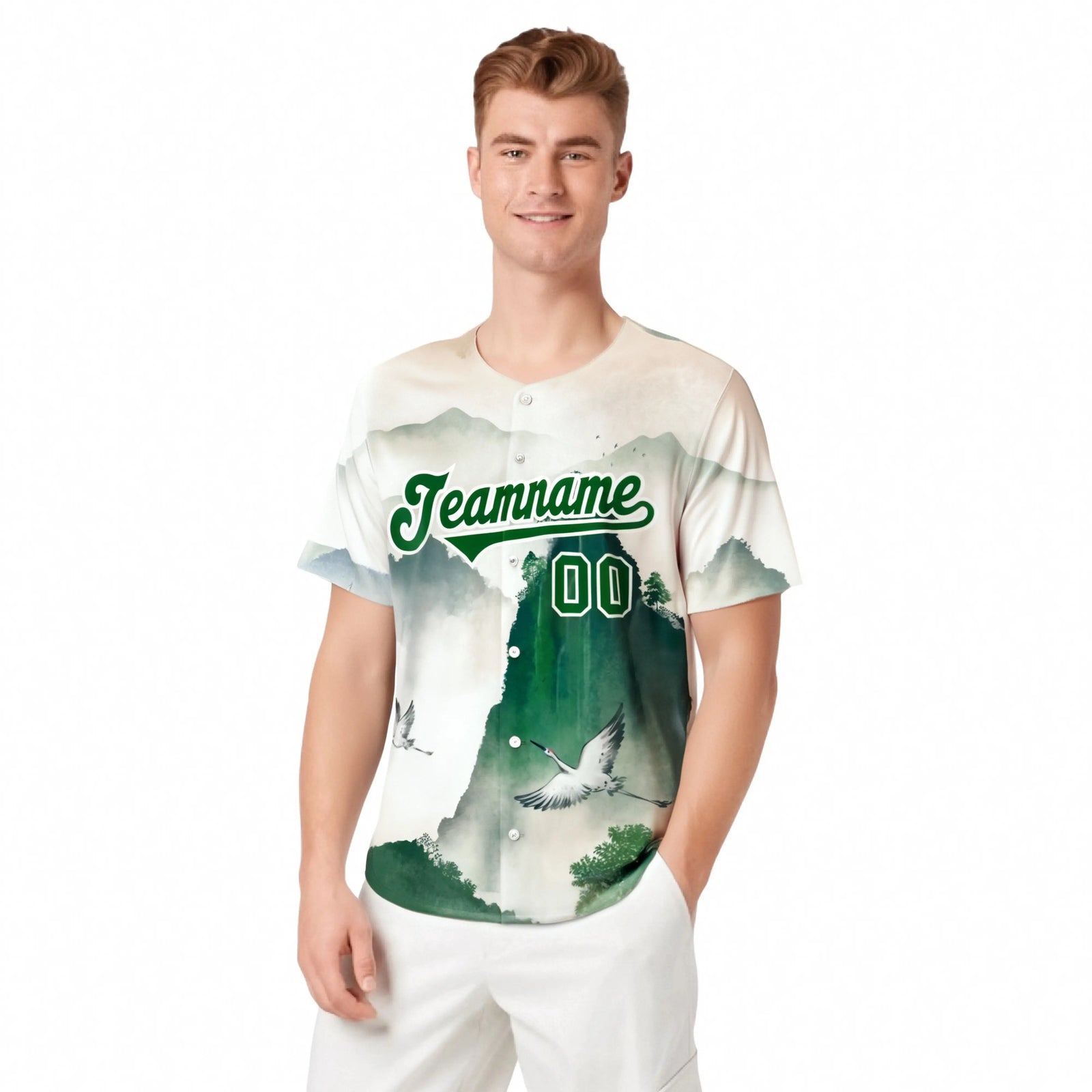 Custom White Green White Authentic Printed Fashion Baseball Jersey