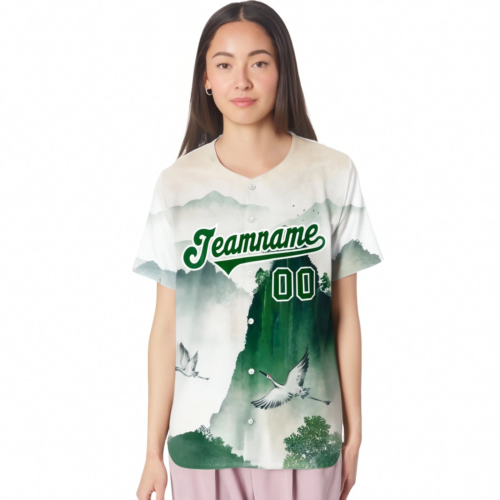 Custom White Green White Authentic Printed Fashion Baseball Jersey