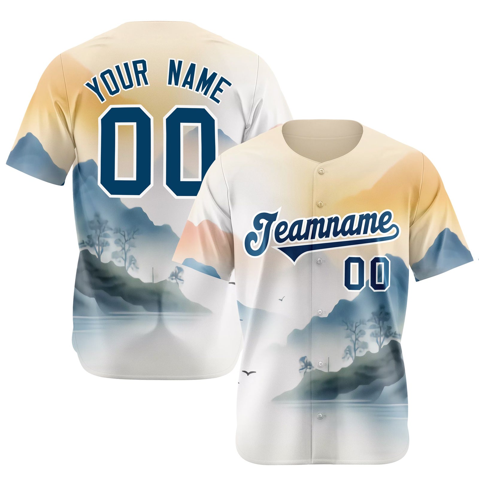 Custom White Light Blue Orange Authentic Printed Fashion Baseball Jersey