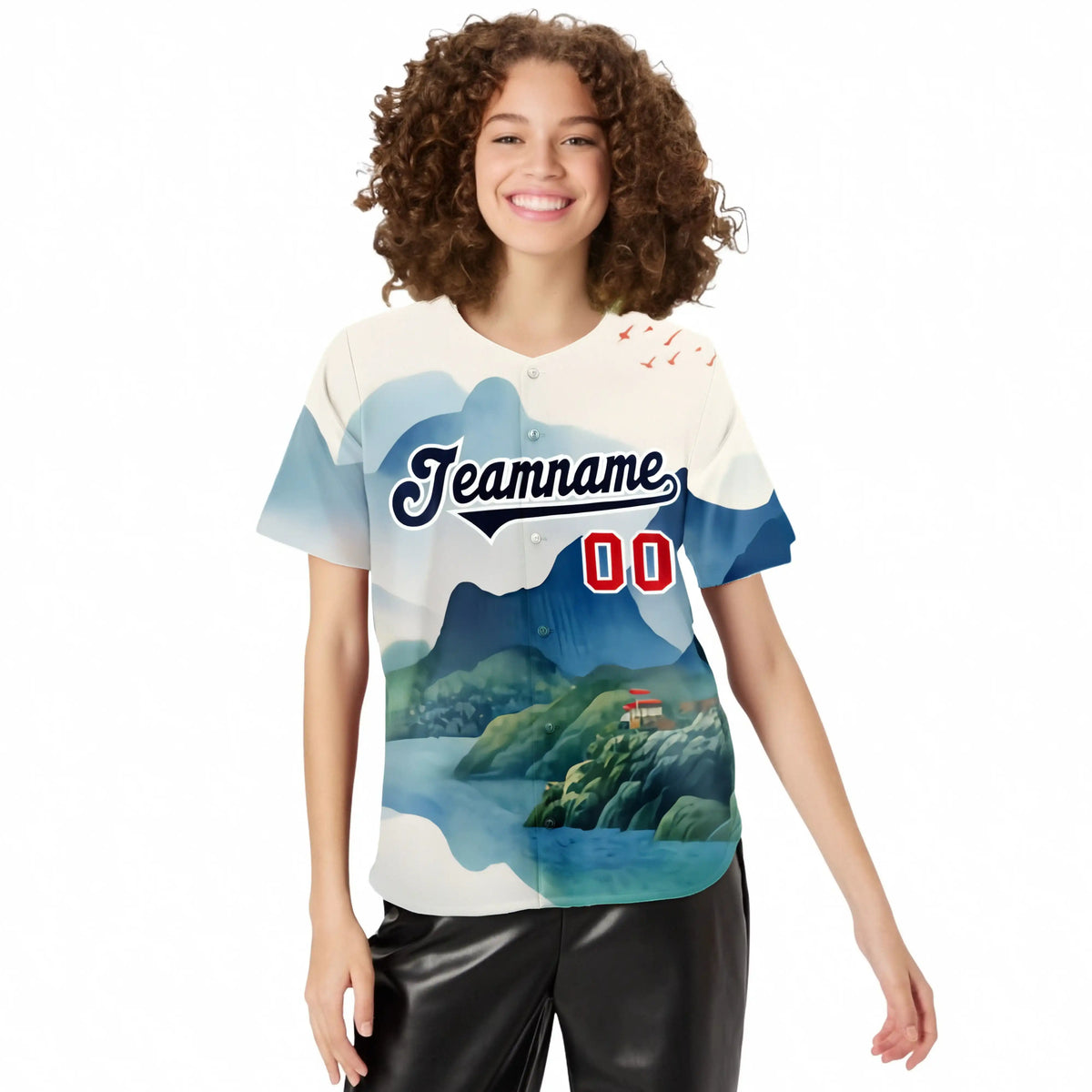 Custom White Navy Light Blue Authentic Printed Fashion Baseball Jersey