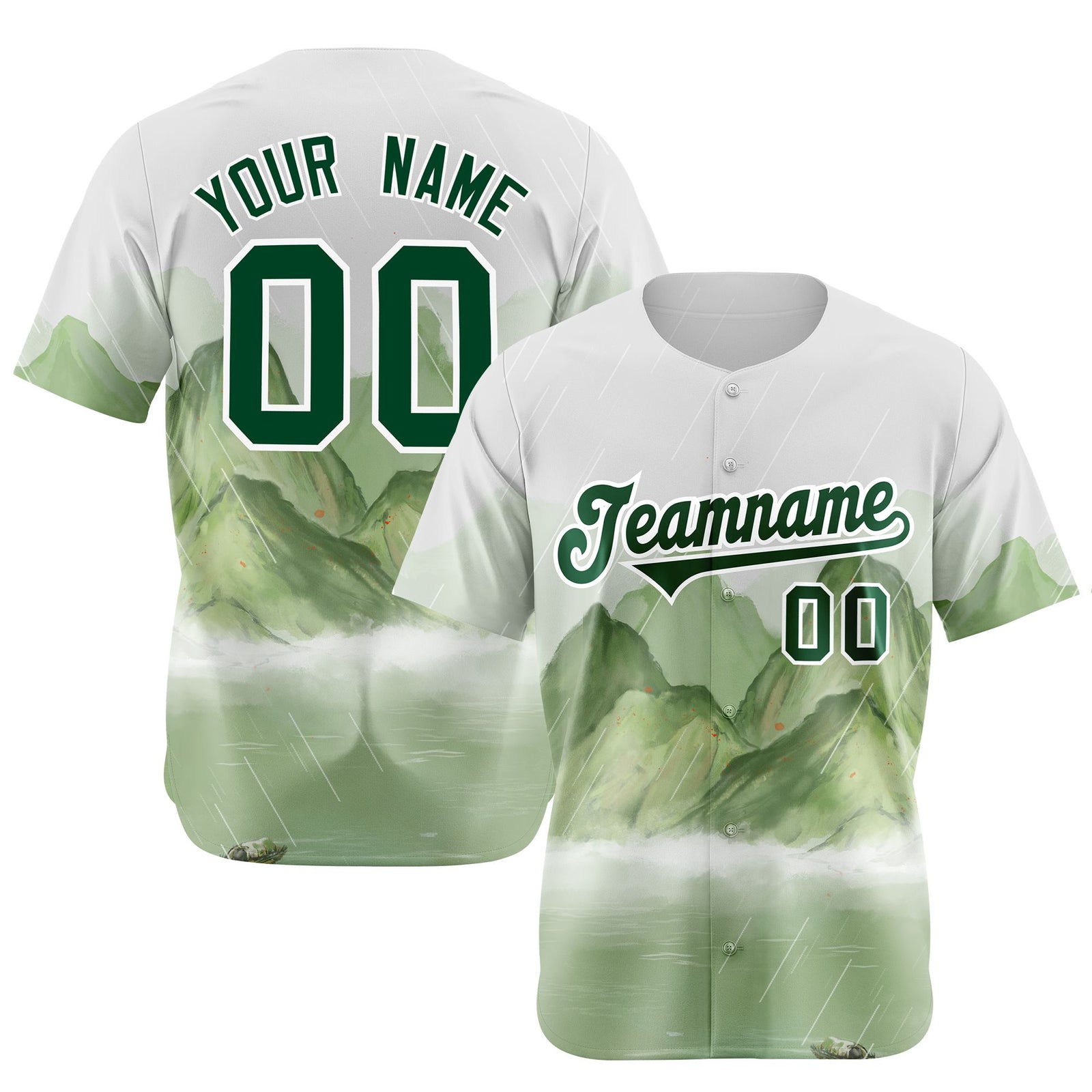 Custom White Kelly Green Authentic Printed Fashion Baseball Jersey