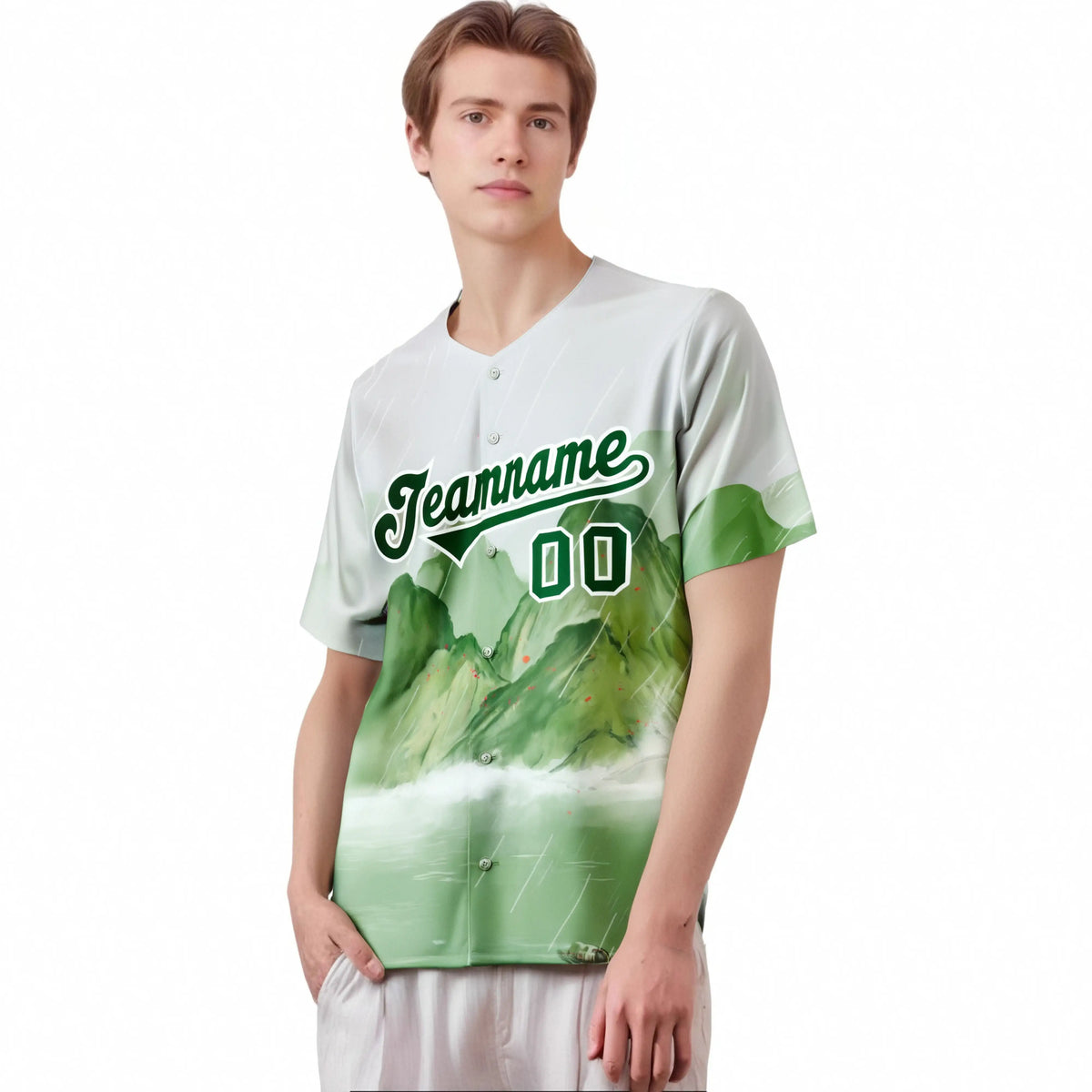 Custom White Kelly Green Authentic Printed Fashion Baseball Jersey