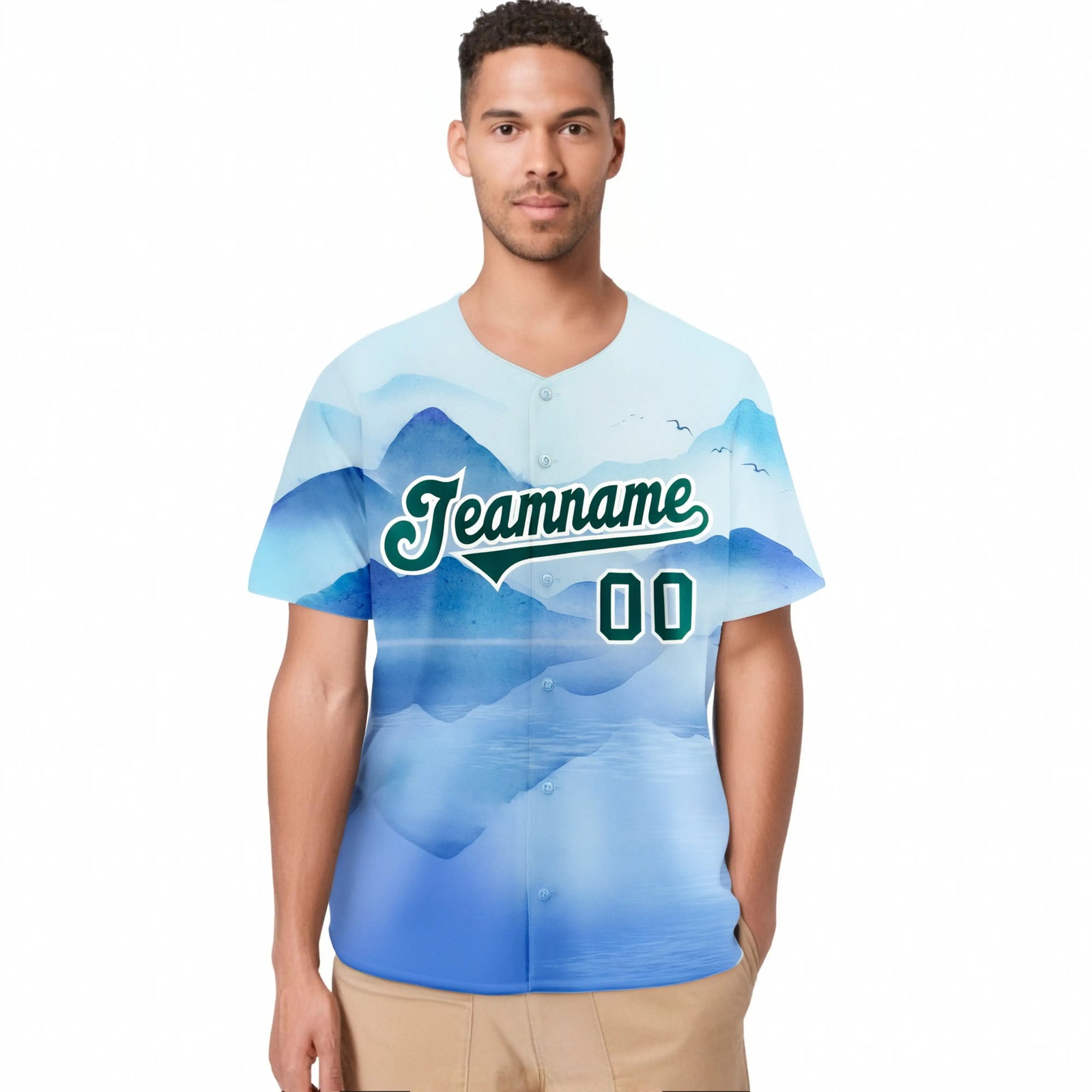 Custom White Kelly Green Blue Authentic Printed Fashion Baseball Jersey
