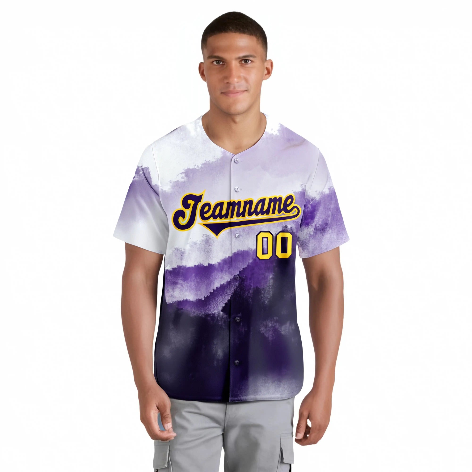 Custom White Purple Gold Authentic Printed Fashion Baseball Jersey