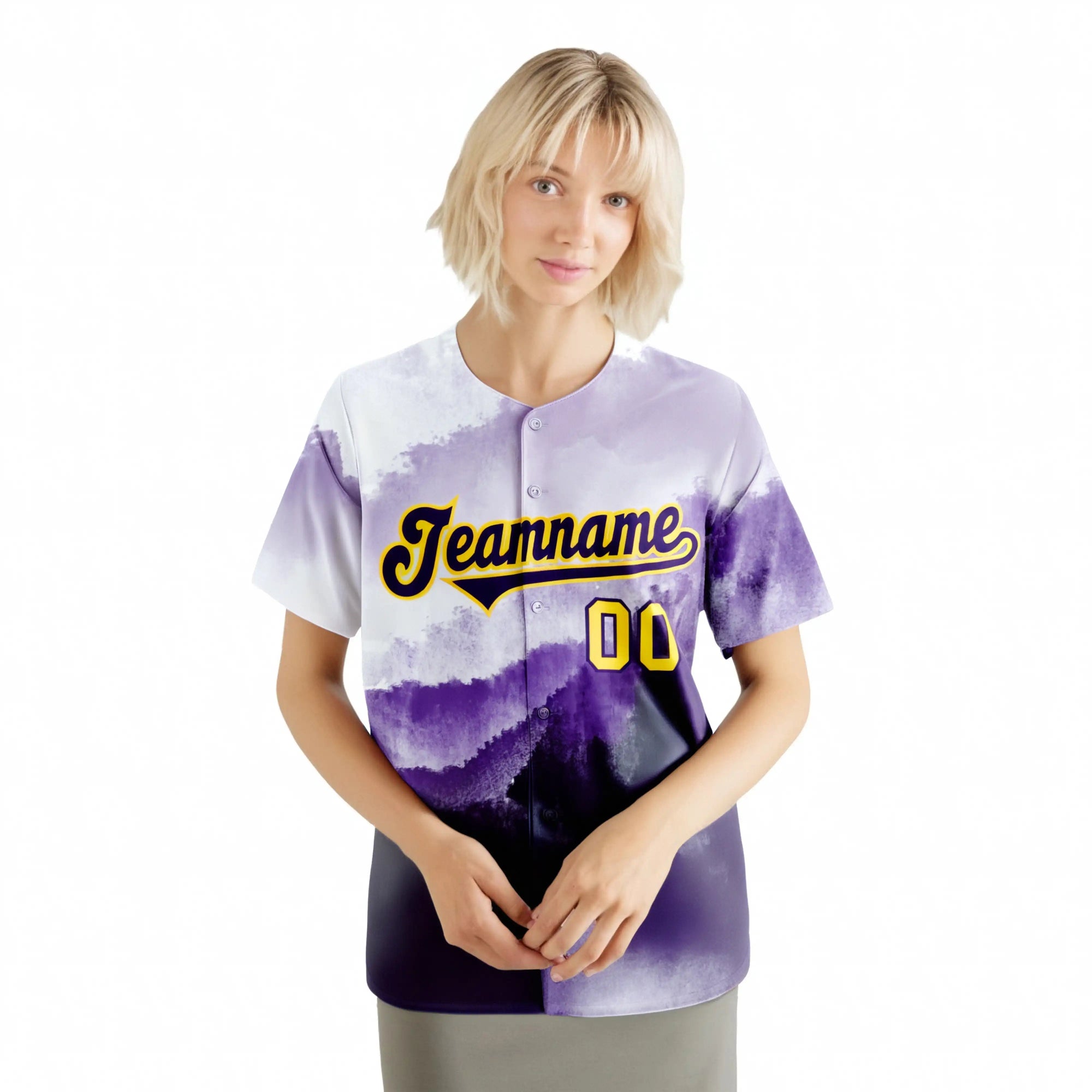 Custom White Purple Gold Authentic Printed Fashion Baseball Jersey