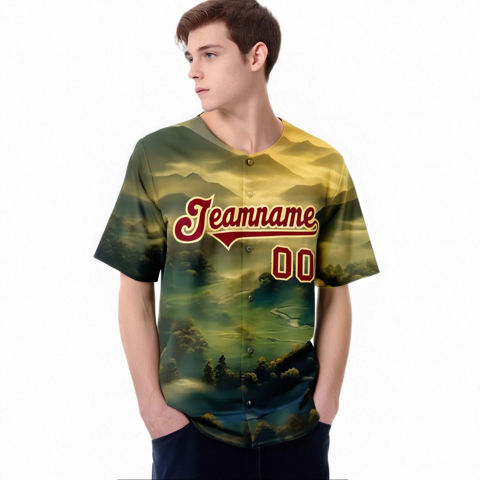 Custom White Burgundy Gold Authentic Printed Fashion Baseball Jersey