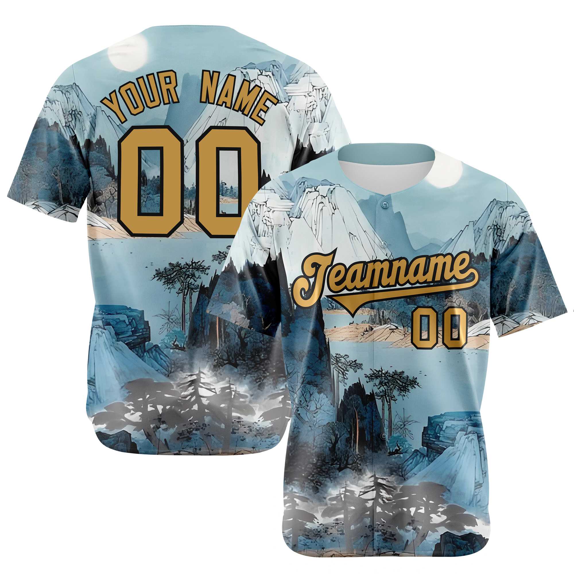 Custom White Brown Light Blue Authentic Printed Fashion Baseball Jersey