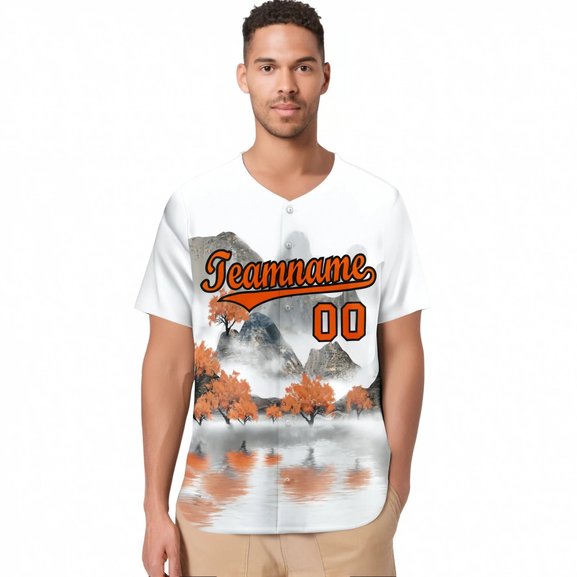 Custom White Orange Black Authentic Printed Fashion Baseball Jersey