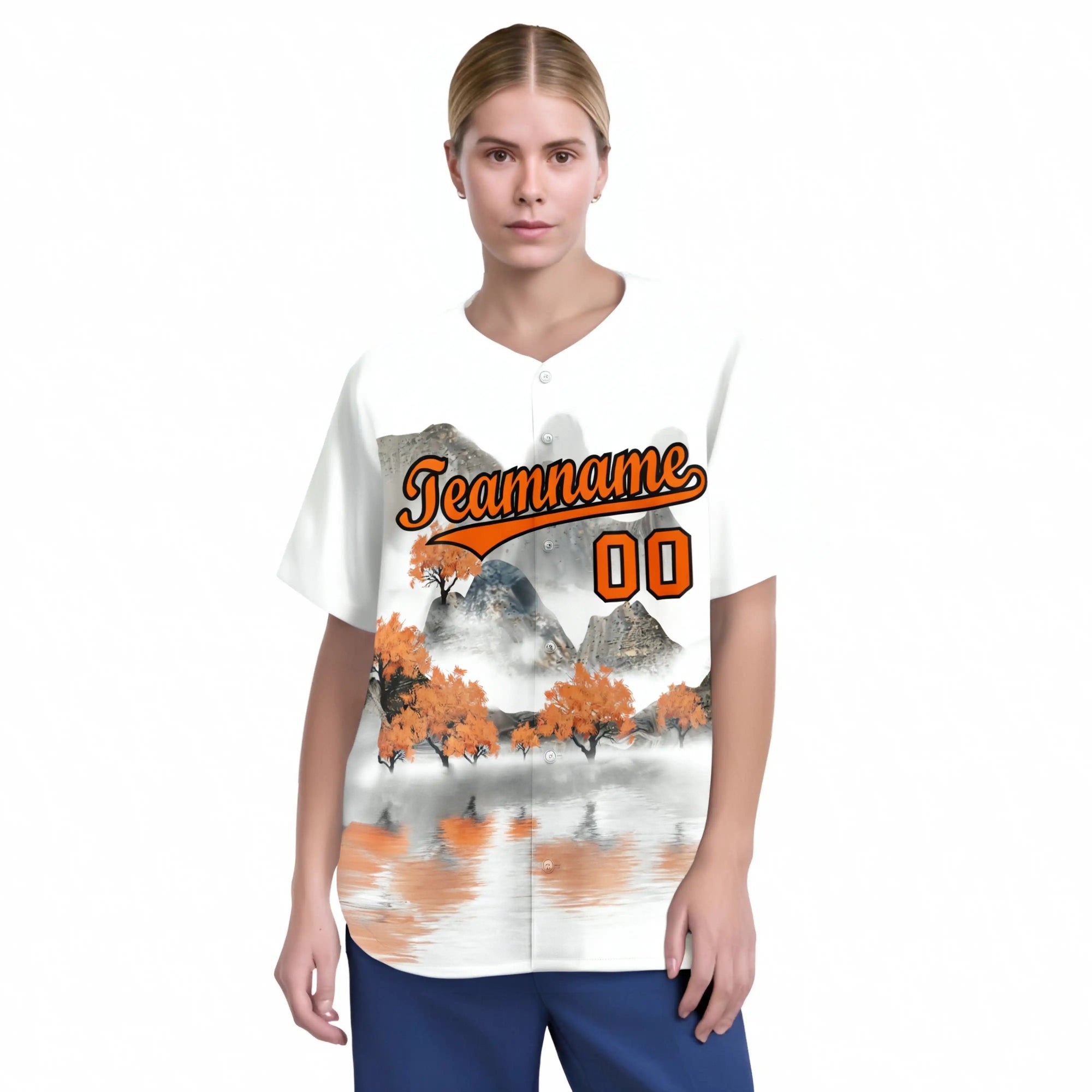 Custom White Orange Black Authentic Printed Fashion Baseball Jersey