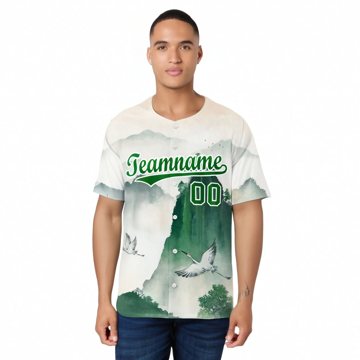 Custom White Green White Authentic Printed Fashion Baseball Jersey