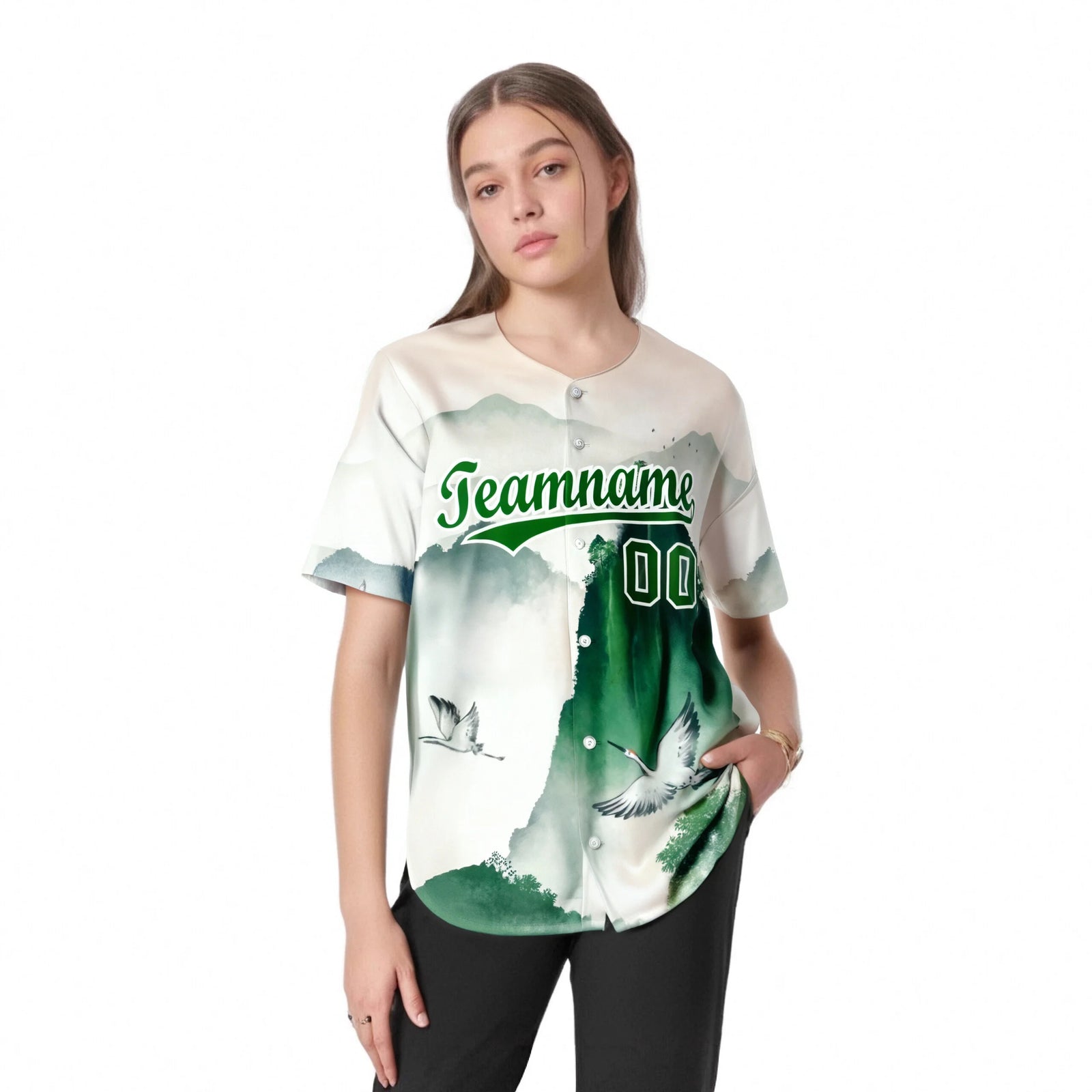 Custom White Green White Authentic Printed Fashion Baseball Jersey