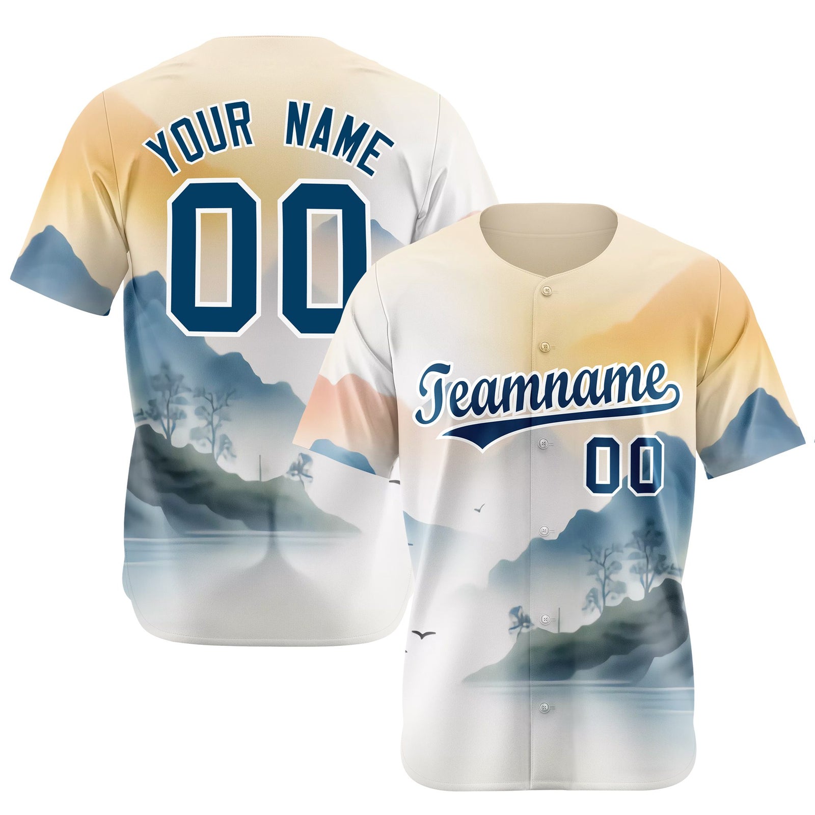 Custom White Light Blue Orange Authentic Printed Fashion Baseball Jersey
