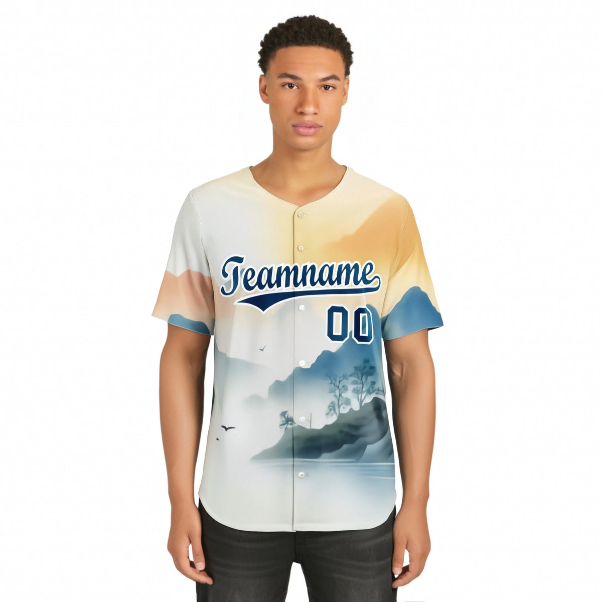 Custom White Light Blue Orange Authentic Printed Fashion Baseball Jersey