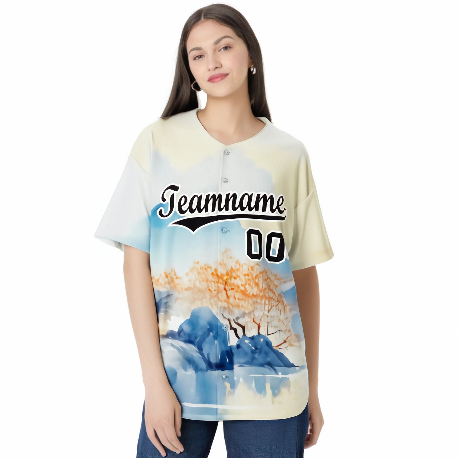 Custom White Brown Light Blue Authentic Printed Fashion Baseball Jersey