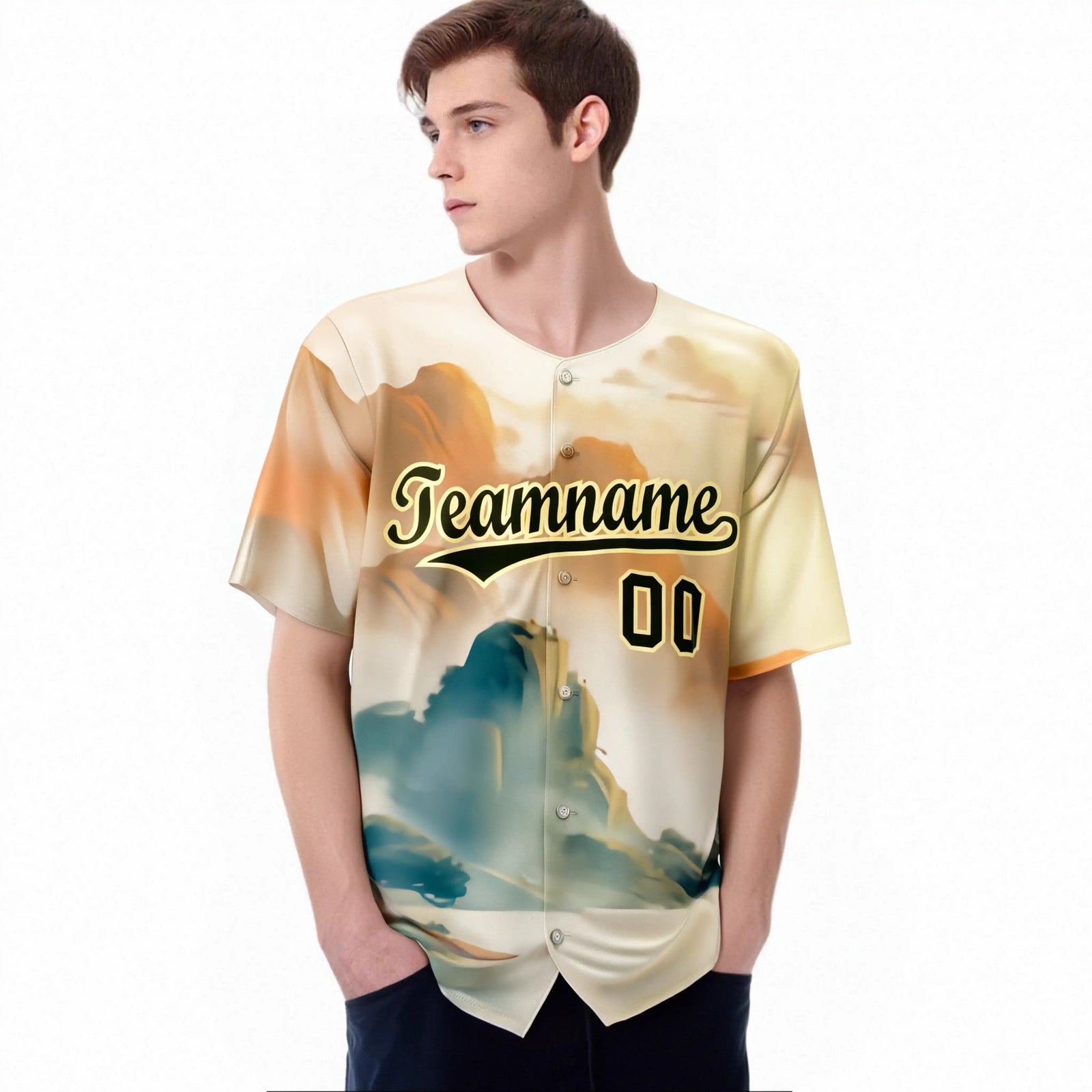 Custom White Brown Orange Authentic Printed Fashion Baseball Jersey