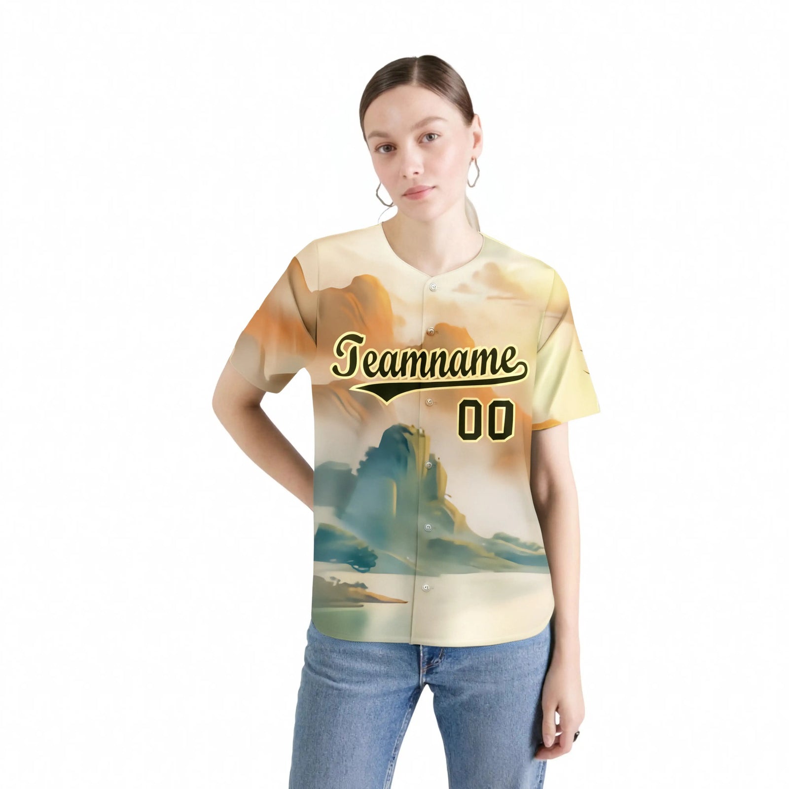 Custom White Brown Orange Authentic Printed Fashion Baseball Jersey