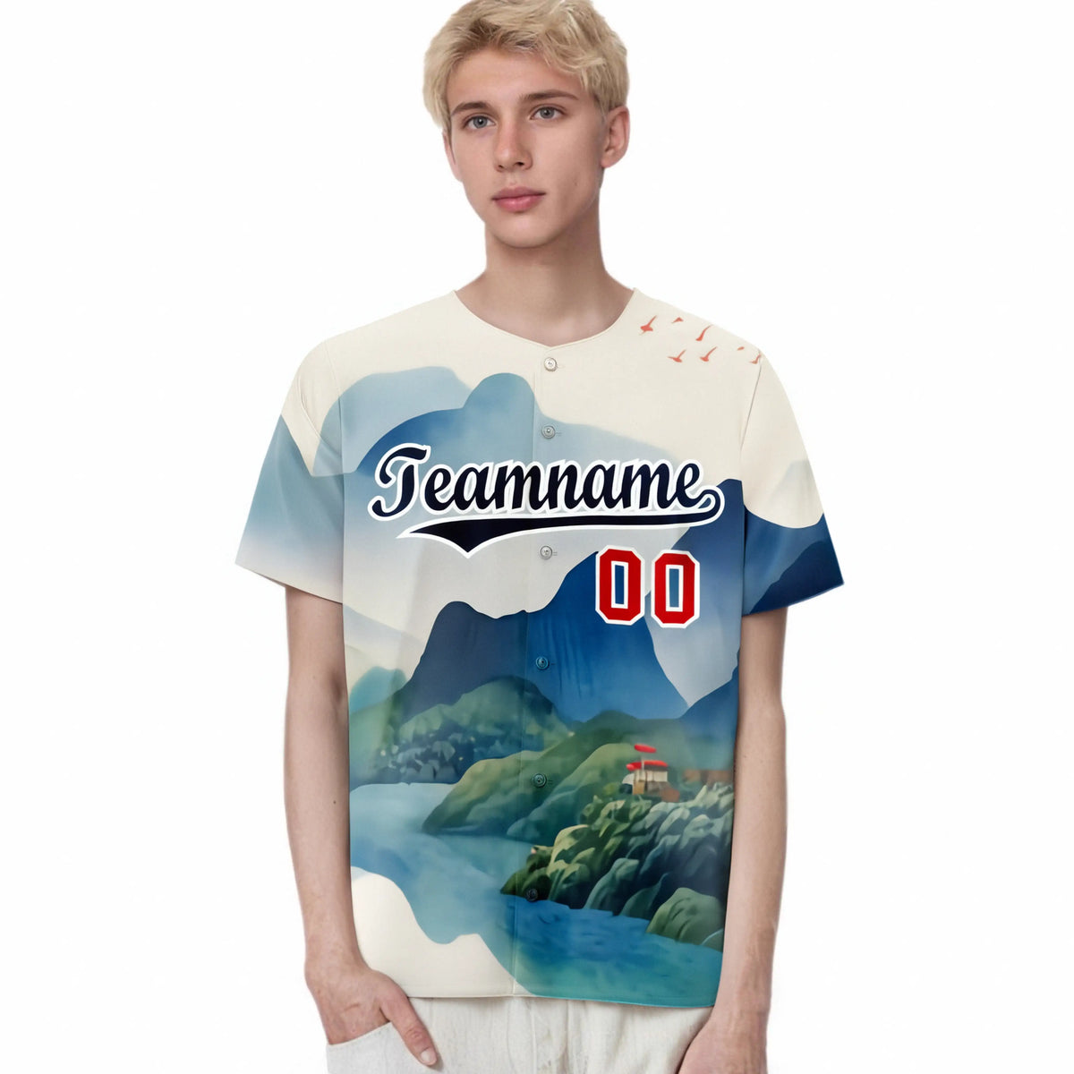 Custom White Navy Light Blue Authentic Printed Fashion Baseball Jersey