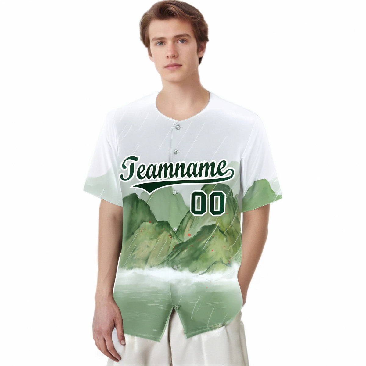Custom White Kelly Green Authentic Printed Fashion Baseball Jersey
