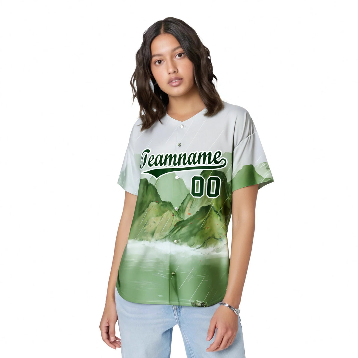 Custom White Kelly Green Authentic Printed Fashion Baseball Jersey