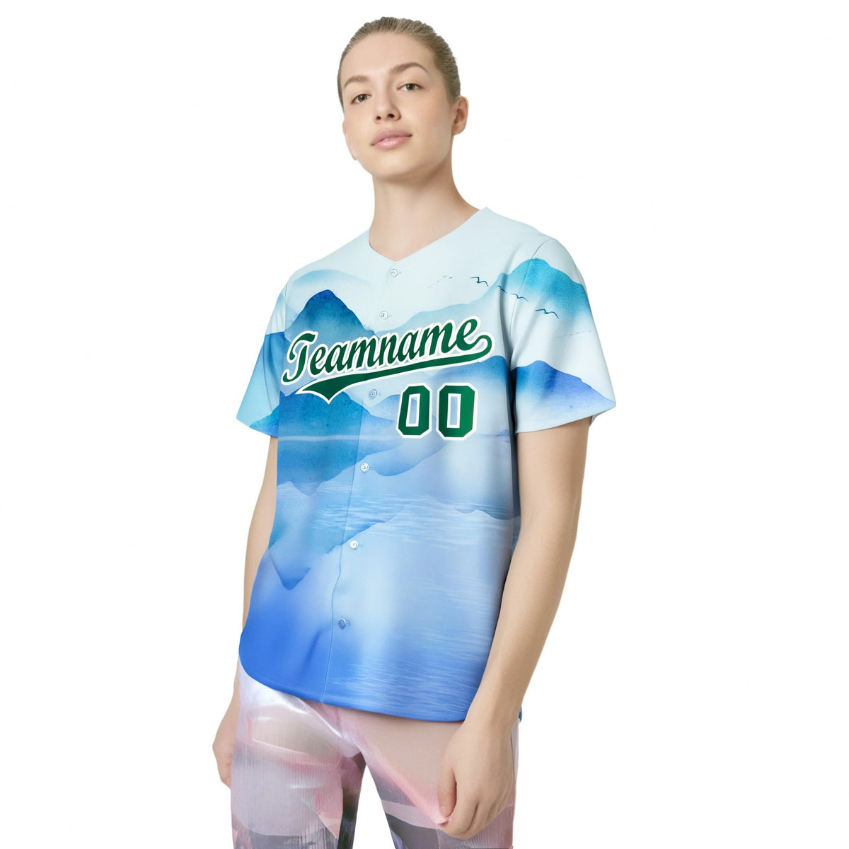 Custom White Kelly Green Blue Authentic Printed Fashion Baseball Jersey