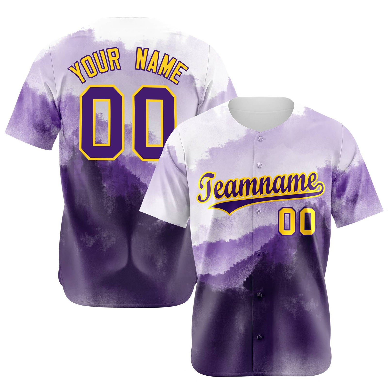 Custom White Purple Gold Authentic Printed Fashion Baseball Jersey
