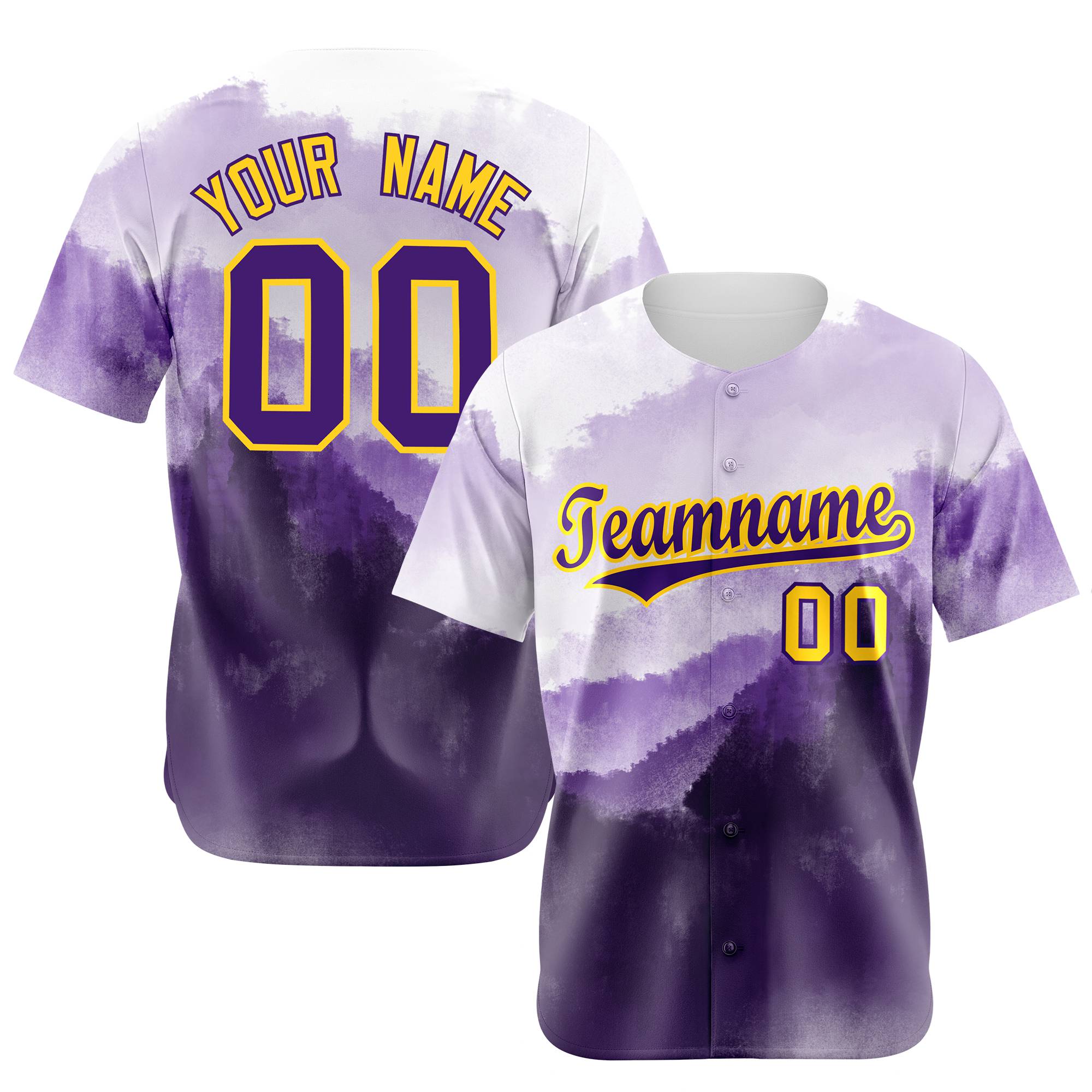 Custom White Purple Gold Authentic Printed Fashion Baseball Jersey