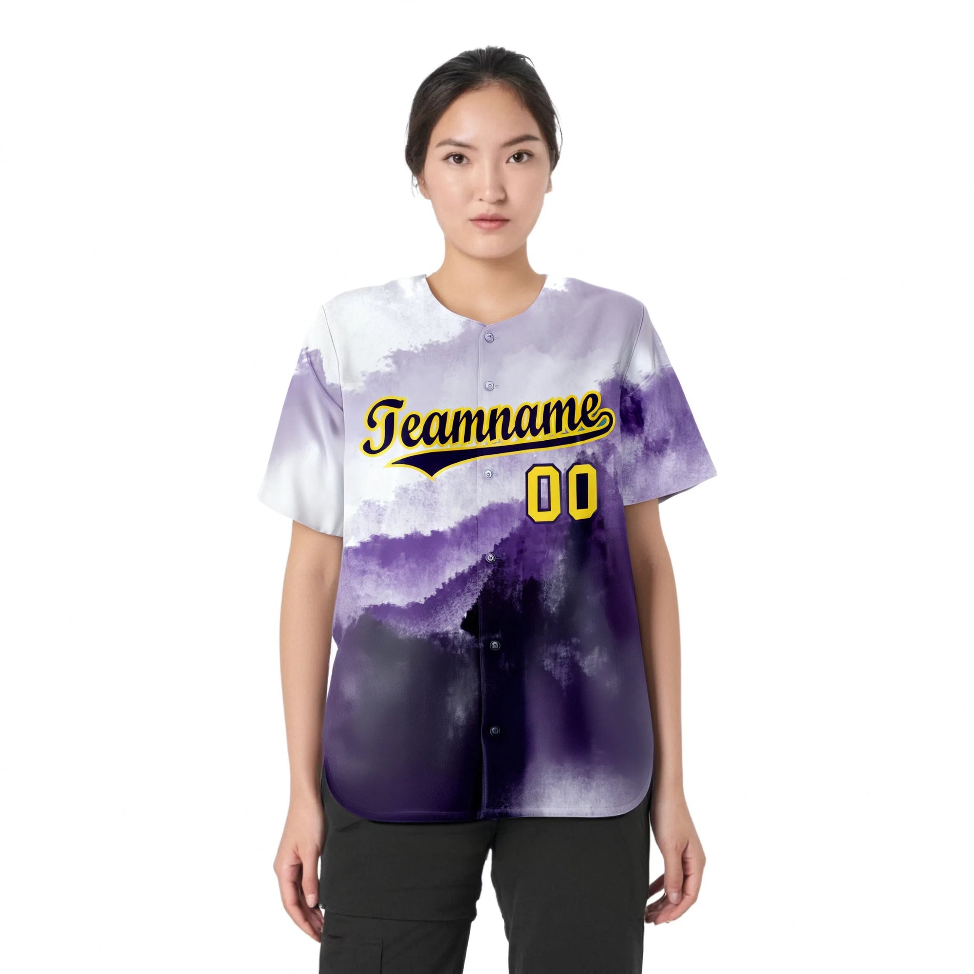 Custom White Purple Gold Authentic Printed Fashion Baseball Jersey