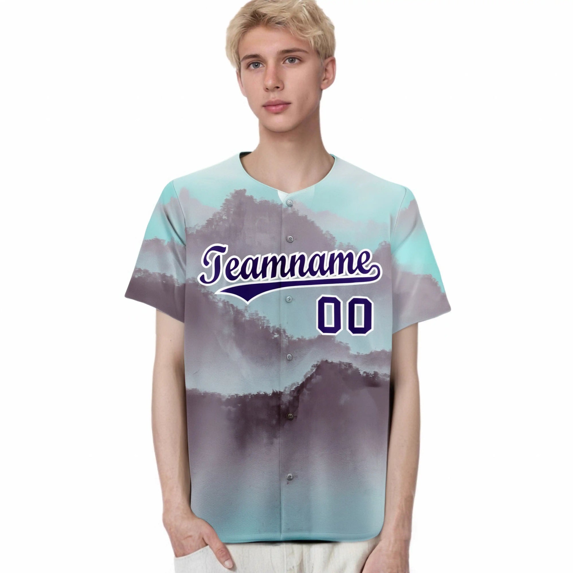 Custom White Purple Gray Authentic Printed Fashion Baseball Jersey