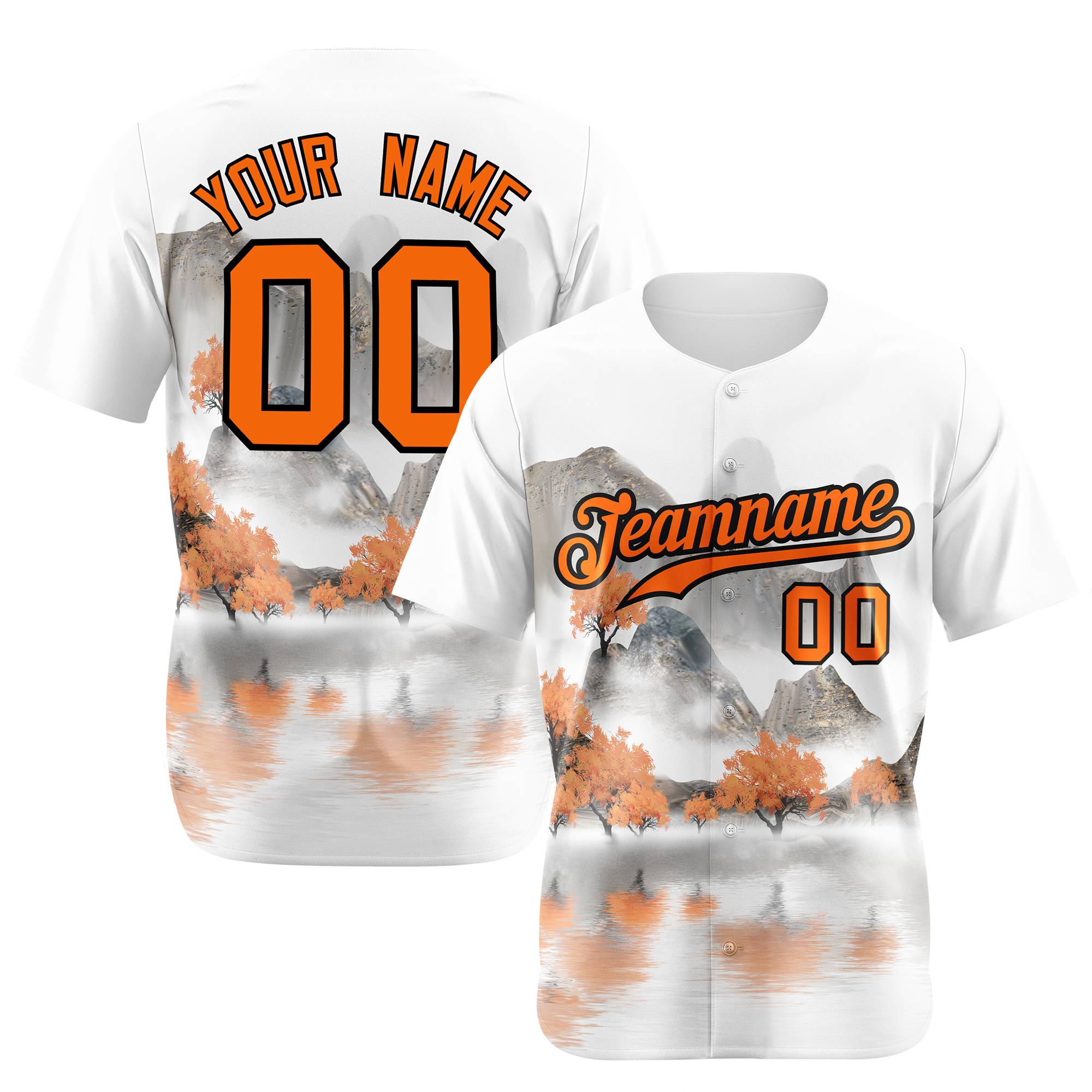 Custom White Orange Black Authentic Printed Fashion Baseball Jersey